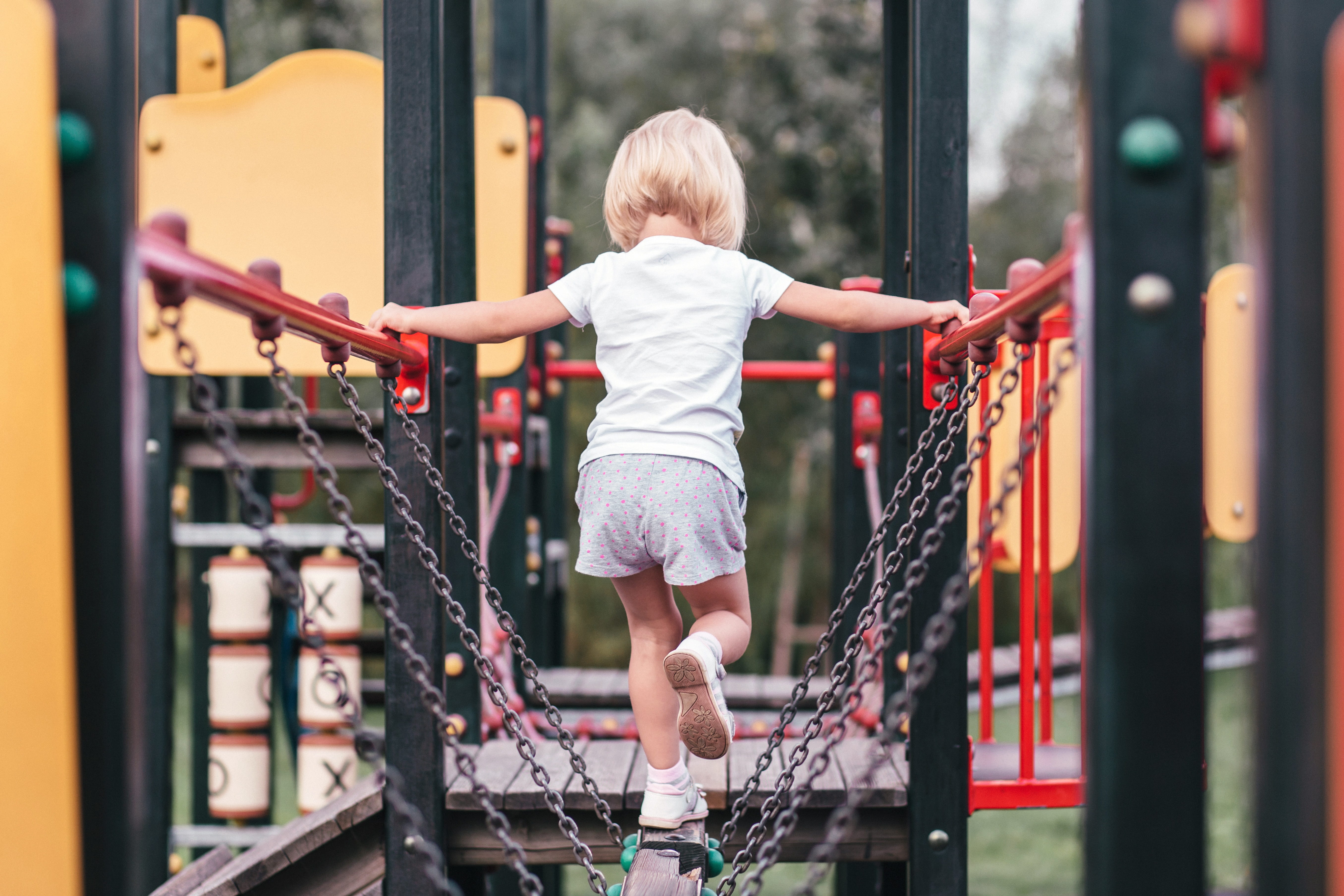 girl, jungle gym, casual clothing, child, kid, adventure, playing, blond hair, day, steel, 5K, girls, real people, lifestyles, climbing, innocence, leisure activity, HD Wallpaper