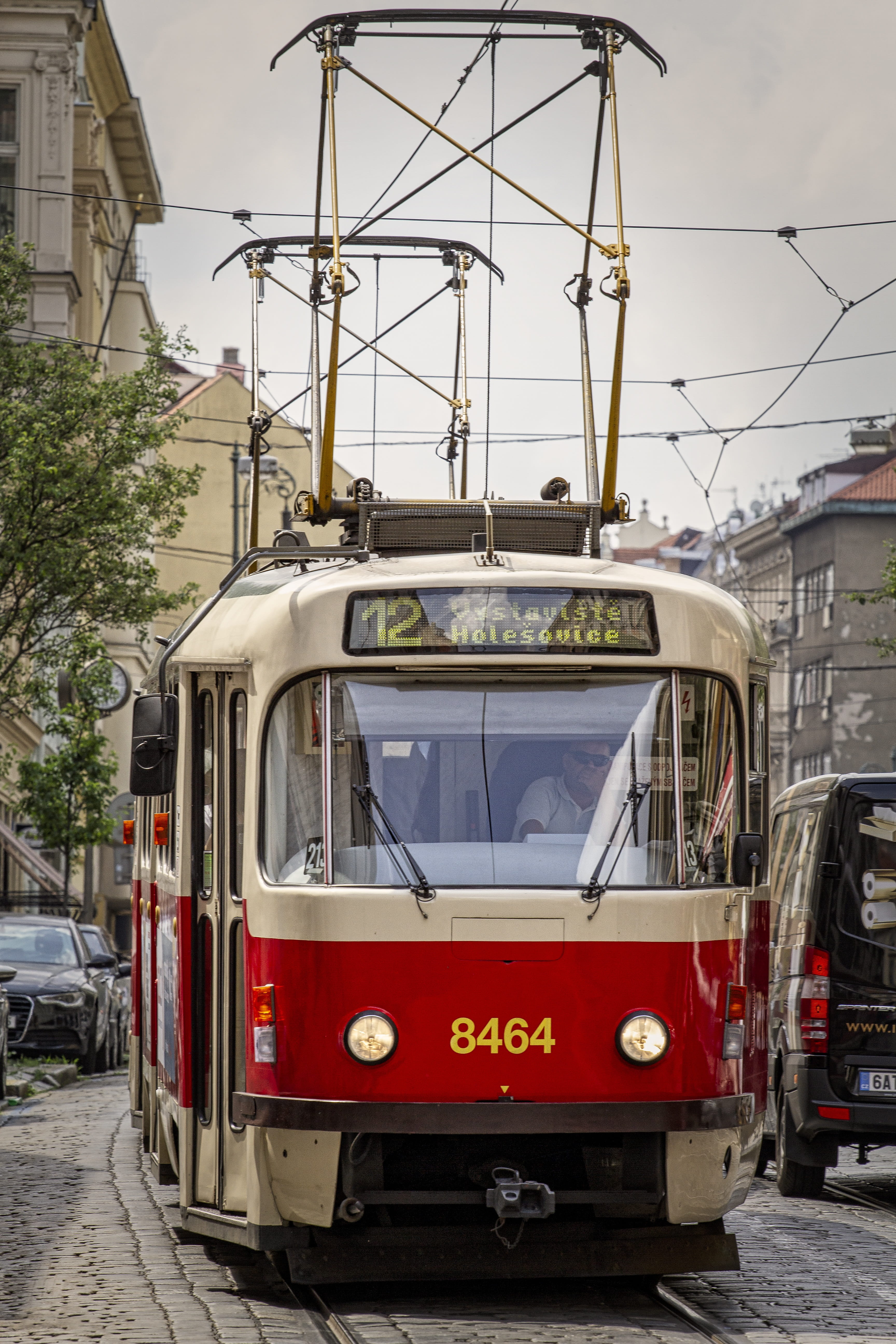 architecture, outdoors, transportation, tram, nature, sky, city, track, street, praha, motor vehicle, transport, rails, mode of transportation, public transportation, Phone HD Wallpaper