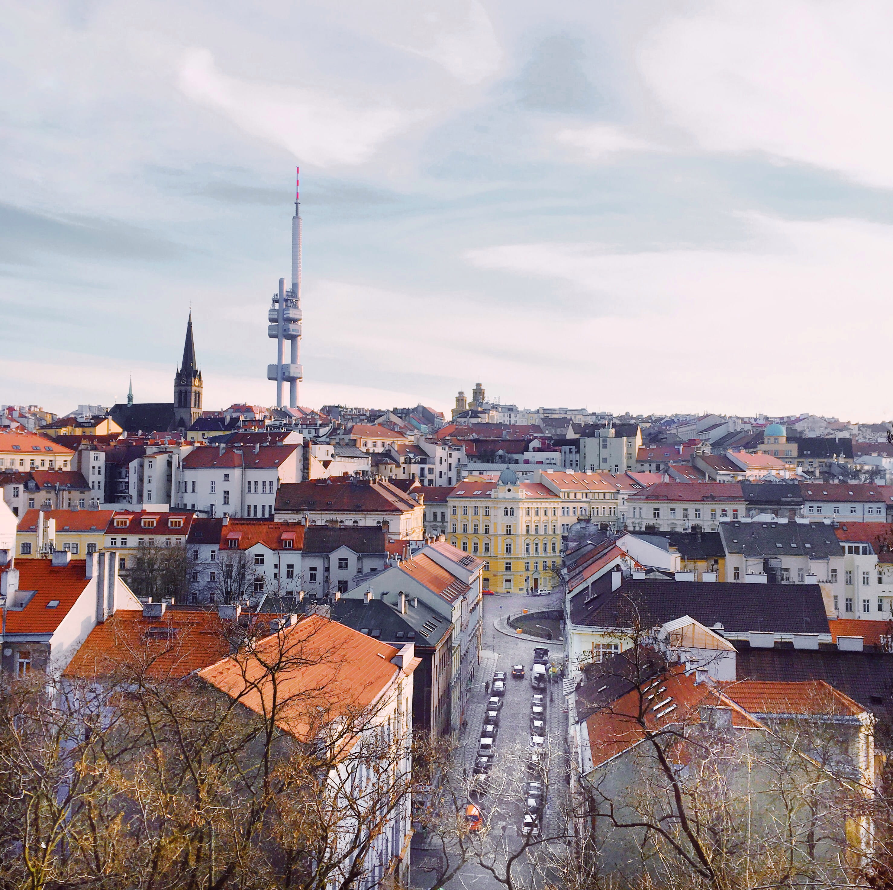 czechia, crowded, built structure, belief, high angle view, building, roof, spire, building exterior, sky, street, prague, žižkov, townscape, zizkov, nature, HD Wallpaper