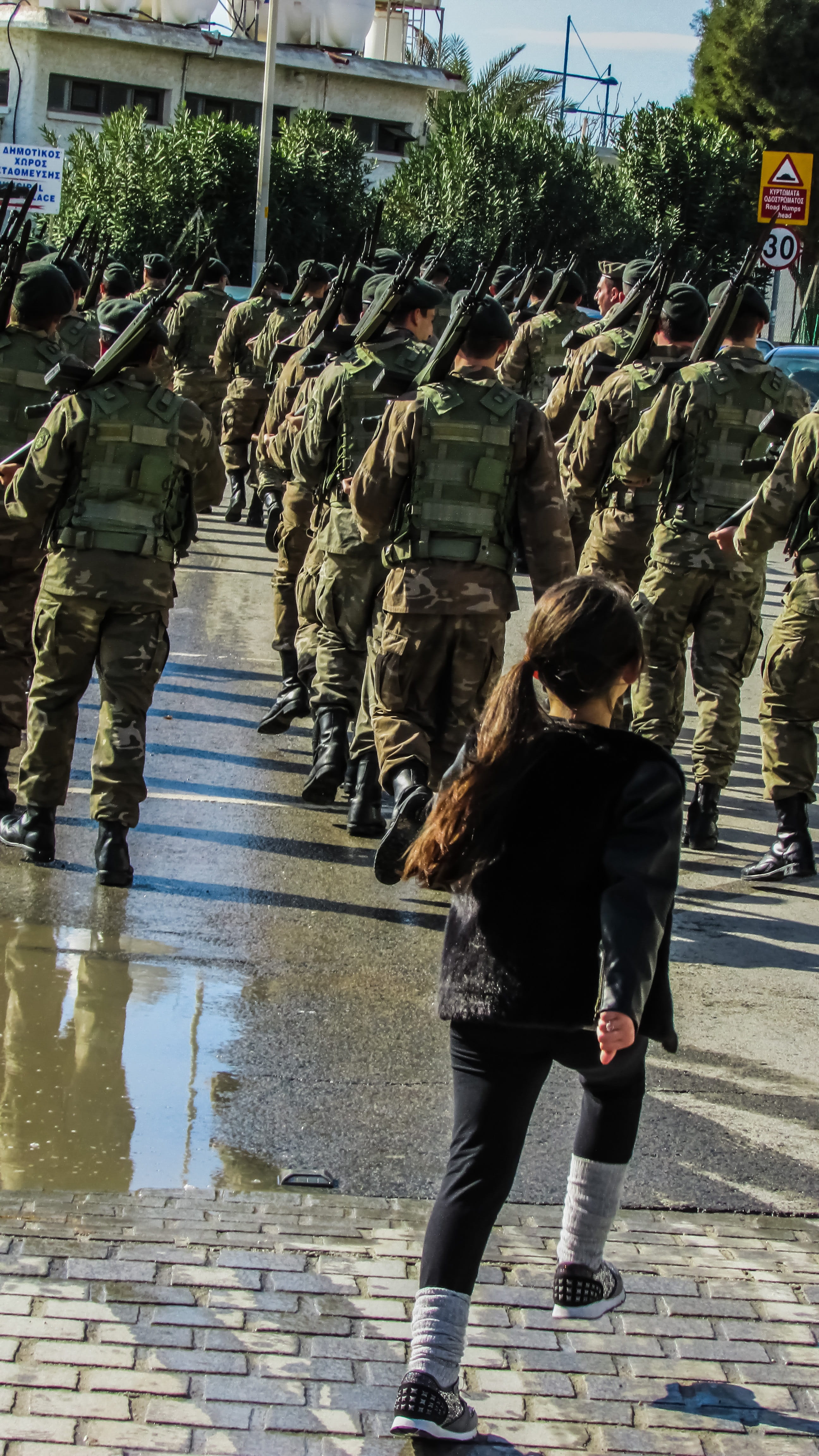 large group of people, clothing, Girl, rear view, unity, adult, lifestyles, army, city, day, walking, Marching, Soldiers, government, people, responsibility, Phone HD Wallpaper