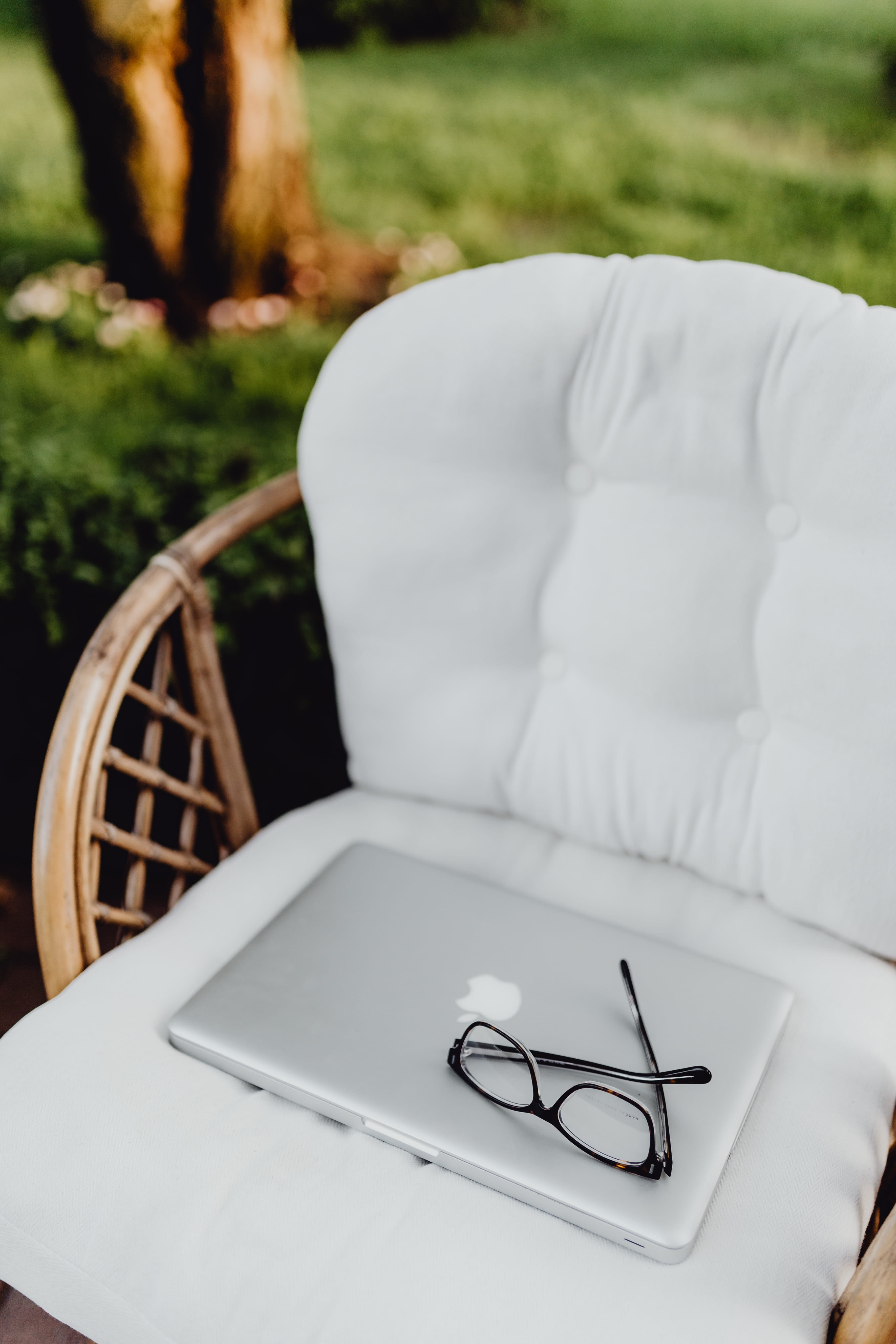 patio, laptop, business, chair, nature, day, office, basket, outdoors, computer, pillow, garden, workspace, armchair, plant, summer, study, grass, work, Phone HD Wallpaper
