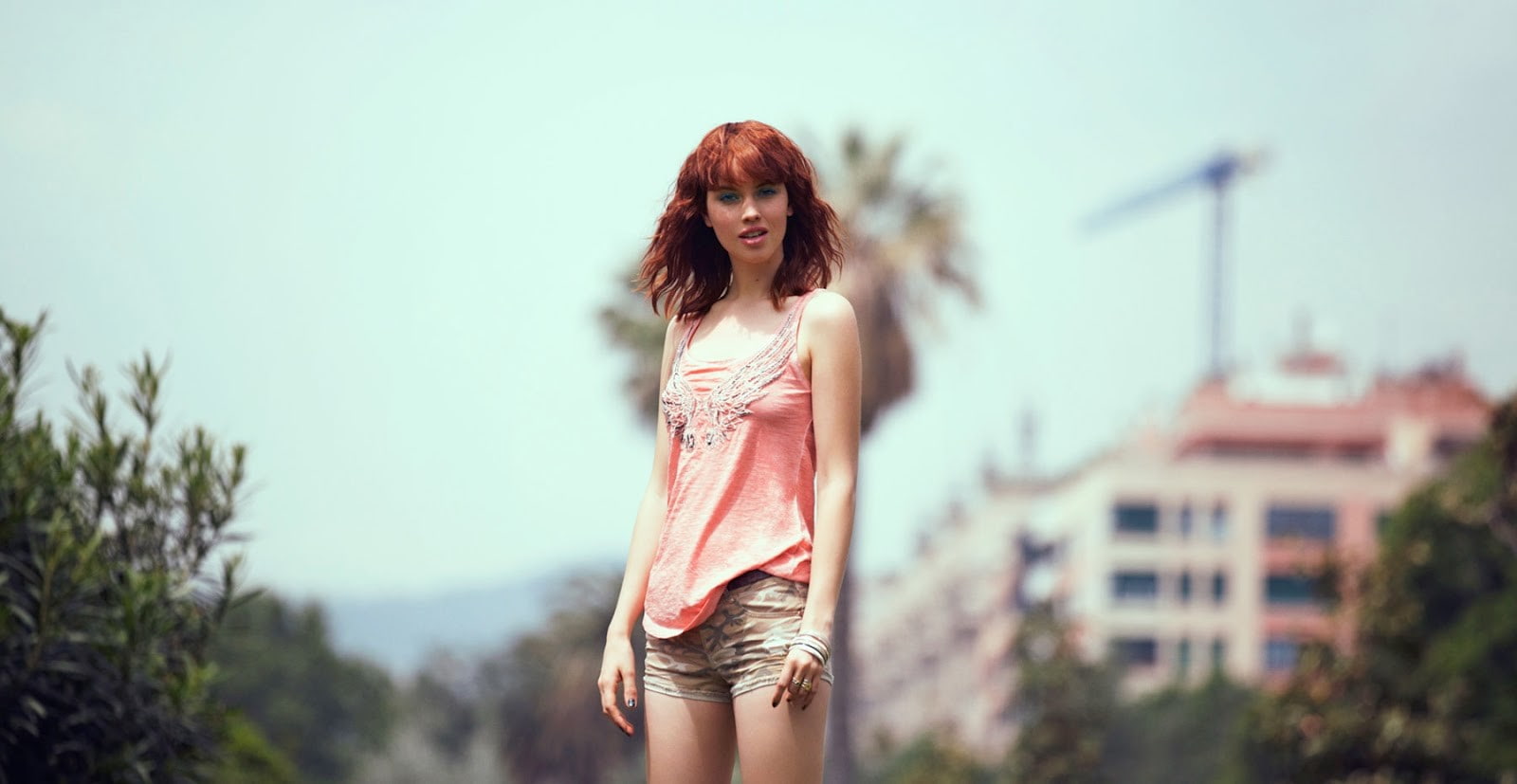 720P, shorts, women, redhead, Julia Johansen, HD Wallpaper