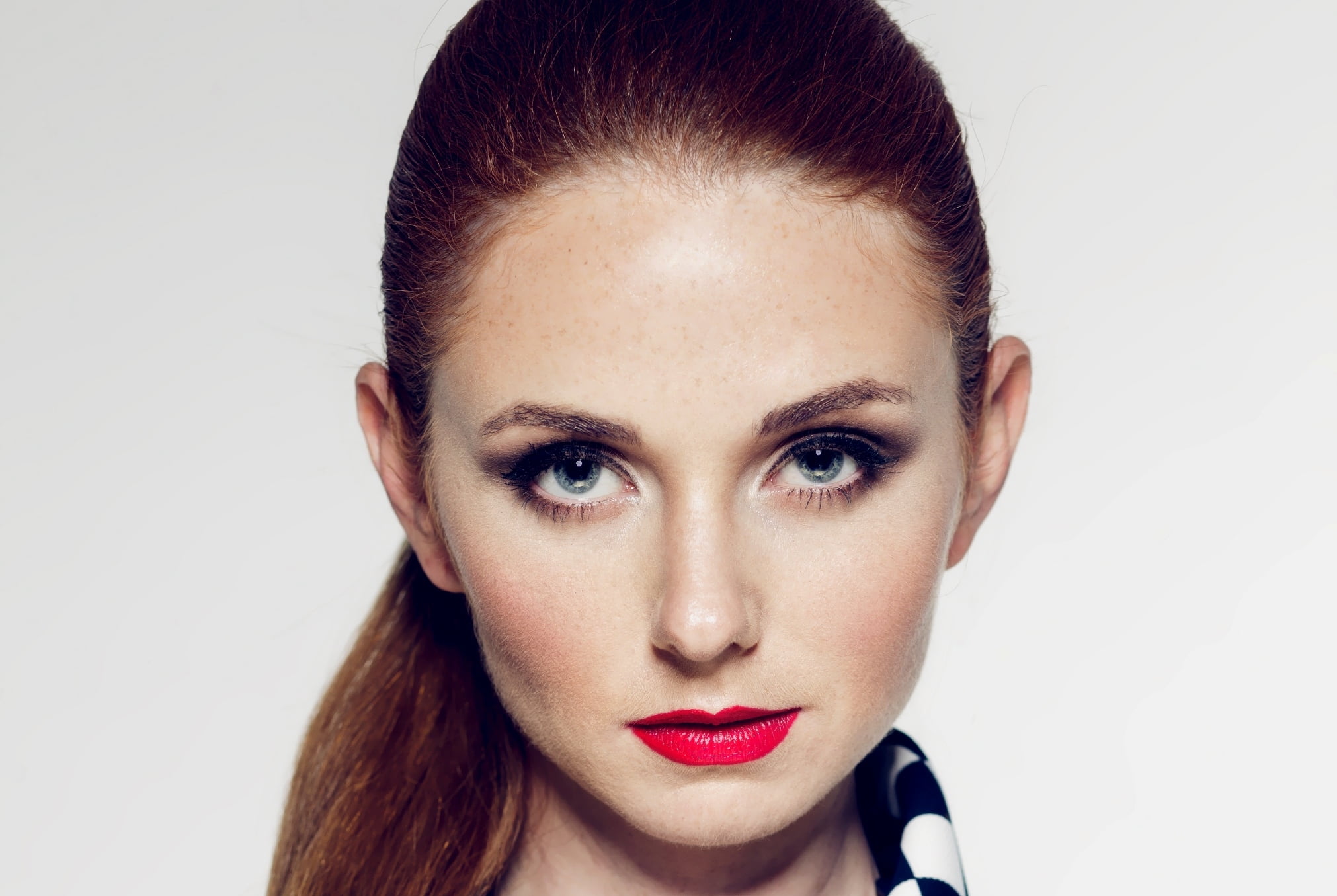 red, body part, t.A.T.u, beautiful woman, looking at camera, model, beauty, one person, make-up, redhead, young adult, hairstyle, looking at viewer, red lipstick, HD Wallpaper