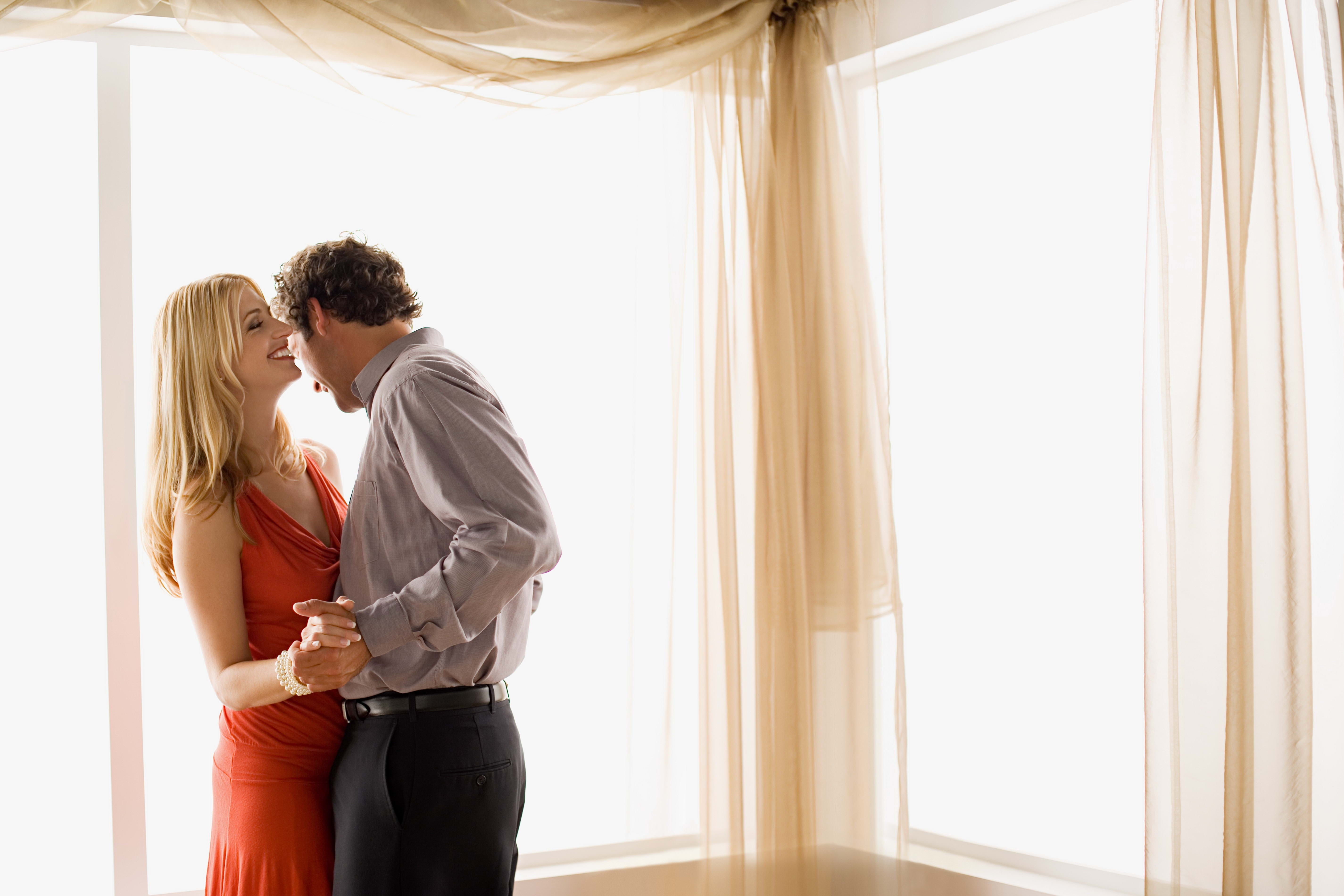 falling in love, affectionate, lifestyles, curtain, two People, looking, dance, suit, emotion, blond Hair, window, beautiful, beauty, 5K, elegance, love, HD Wallpaper