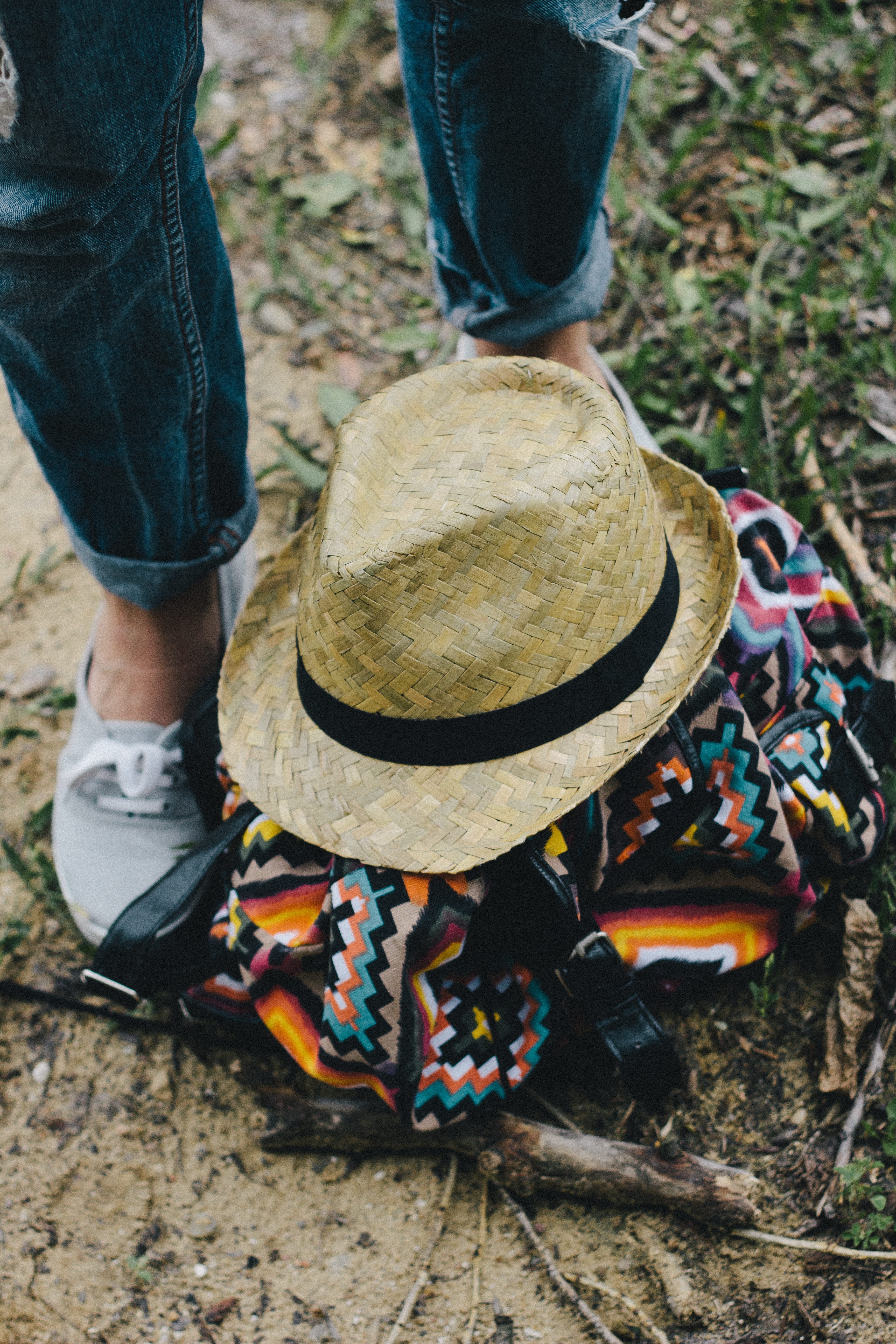 outdoors, hat, woman, casual clothing, shoe, real people, hipster, sitting, adult, cowboy, human leg, caucasian, beauty, nature, clothing, girl, rear view, Phone HD Wallpaper
