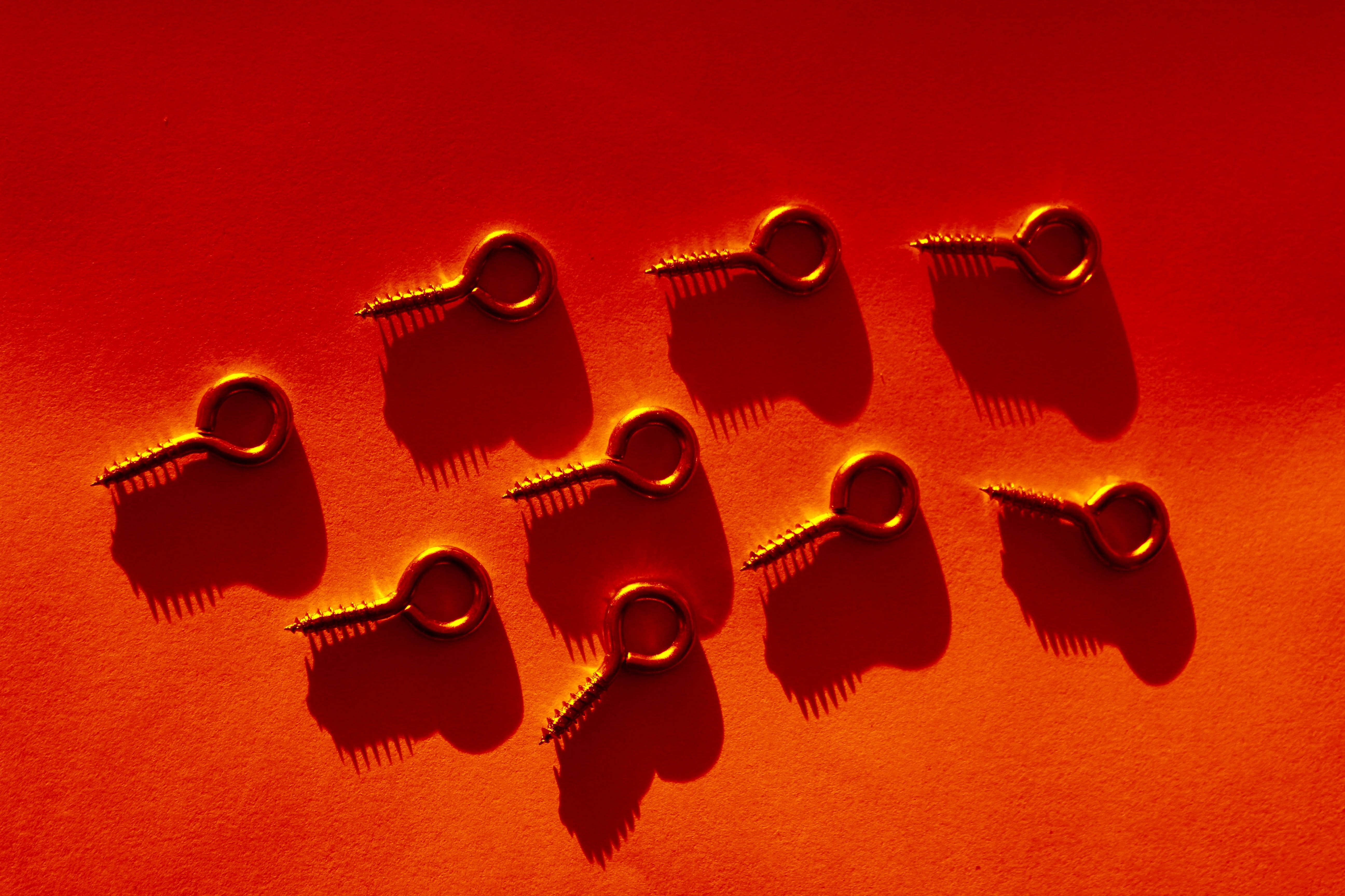 secure, technology, orange color, bolt, steel, template, shape, handy, accessories, workshop, hook, order, creativity, panoramic, backdrop, studio shot, HD Wallpaper