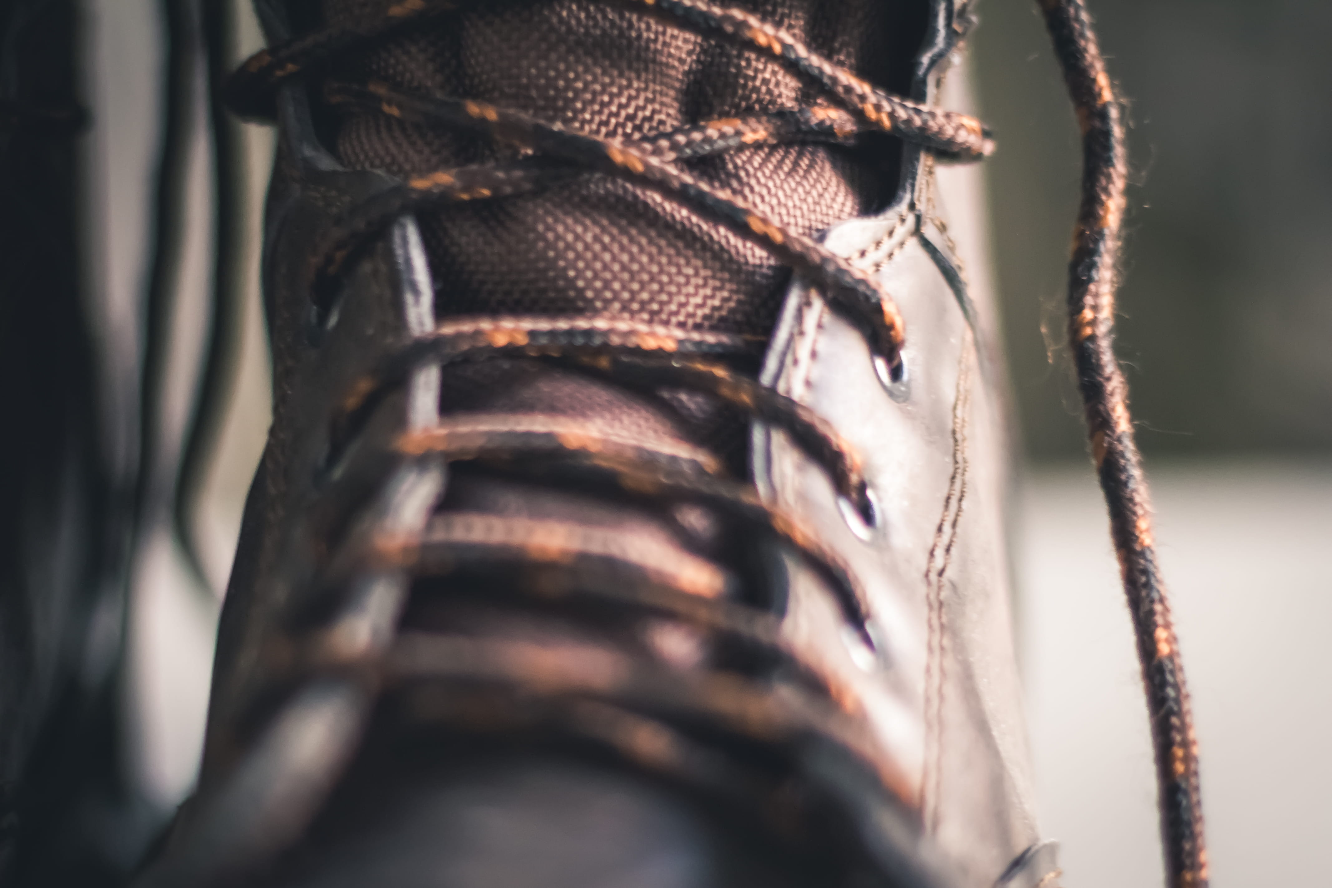 leather, strength, run-down, brown, 4K, day, shoe, abandoned, close up, outdoors, close-up, stitching, low section, selective focus, pattern, nature, lace, HD Wallpaper
