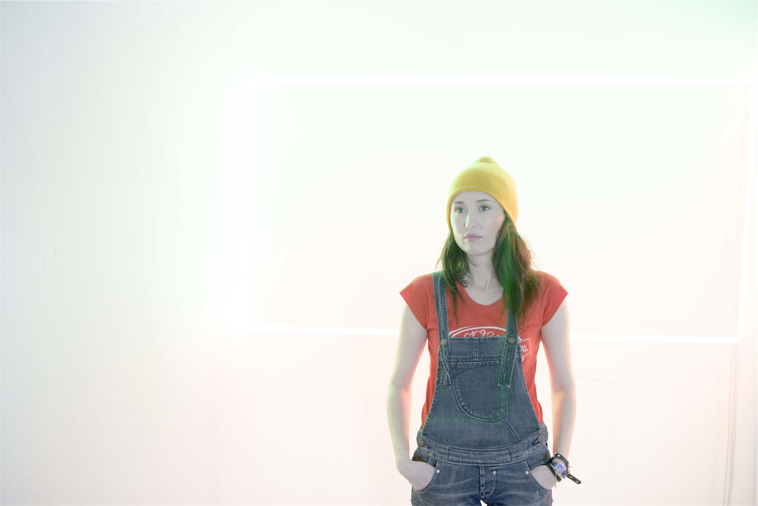1080P, wearing, people, toque, looking at camera, overalls, standing, show, dyed hair, shirt, one person, beauty, young adult, one young woman only, girl, HD Wallpaper