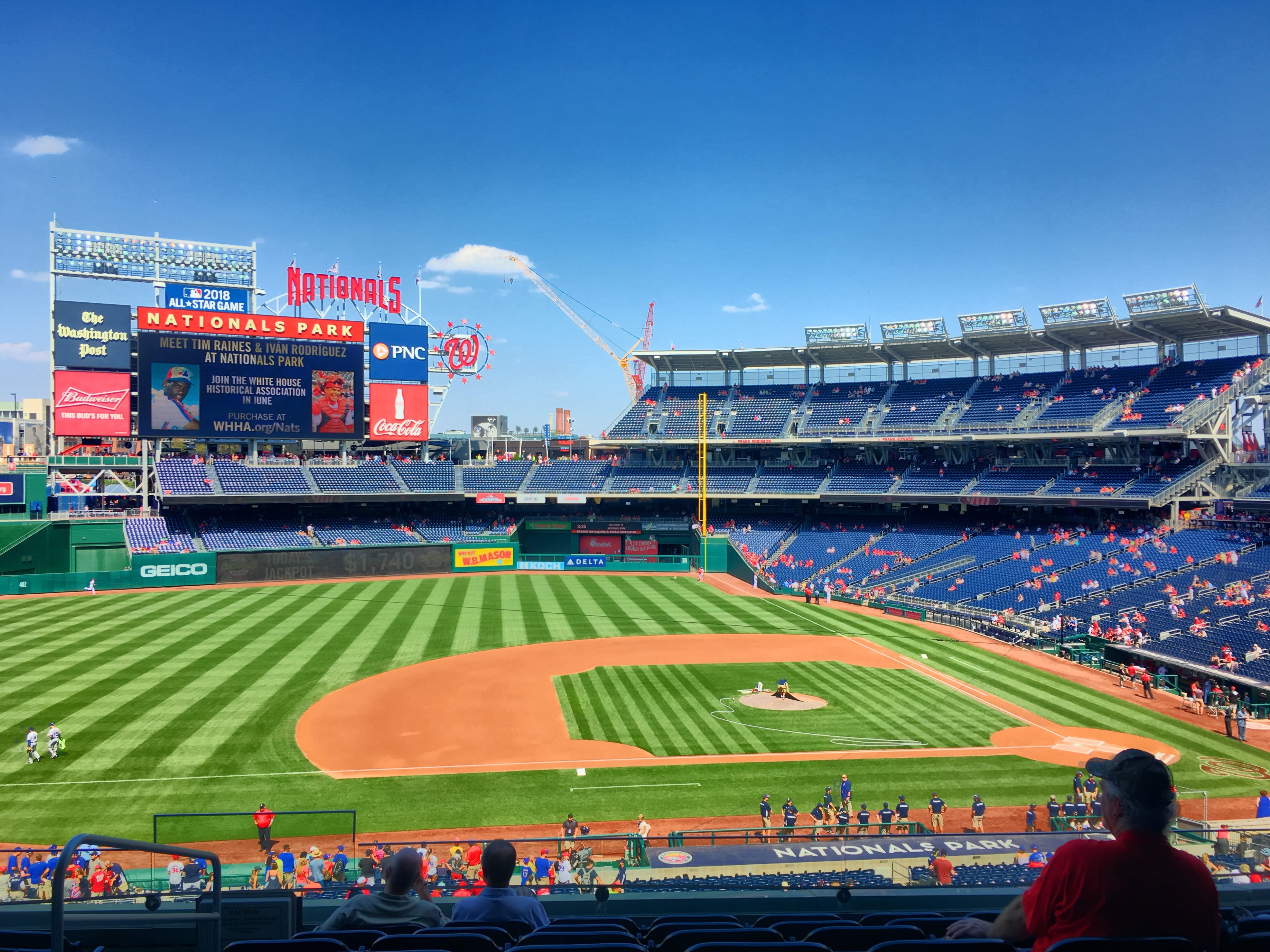 large group of people, crowd, nationals, spectator, group of people, nats, 4K, sky, united states, architecture, sport, watching, southeast washington, HD Wallpaper