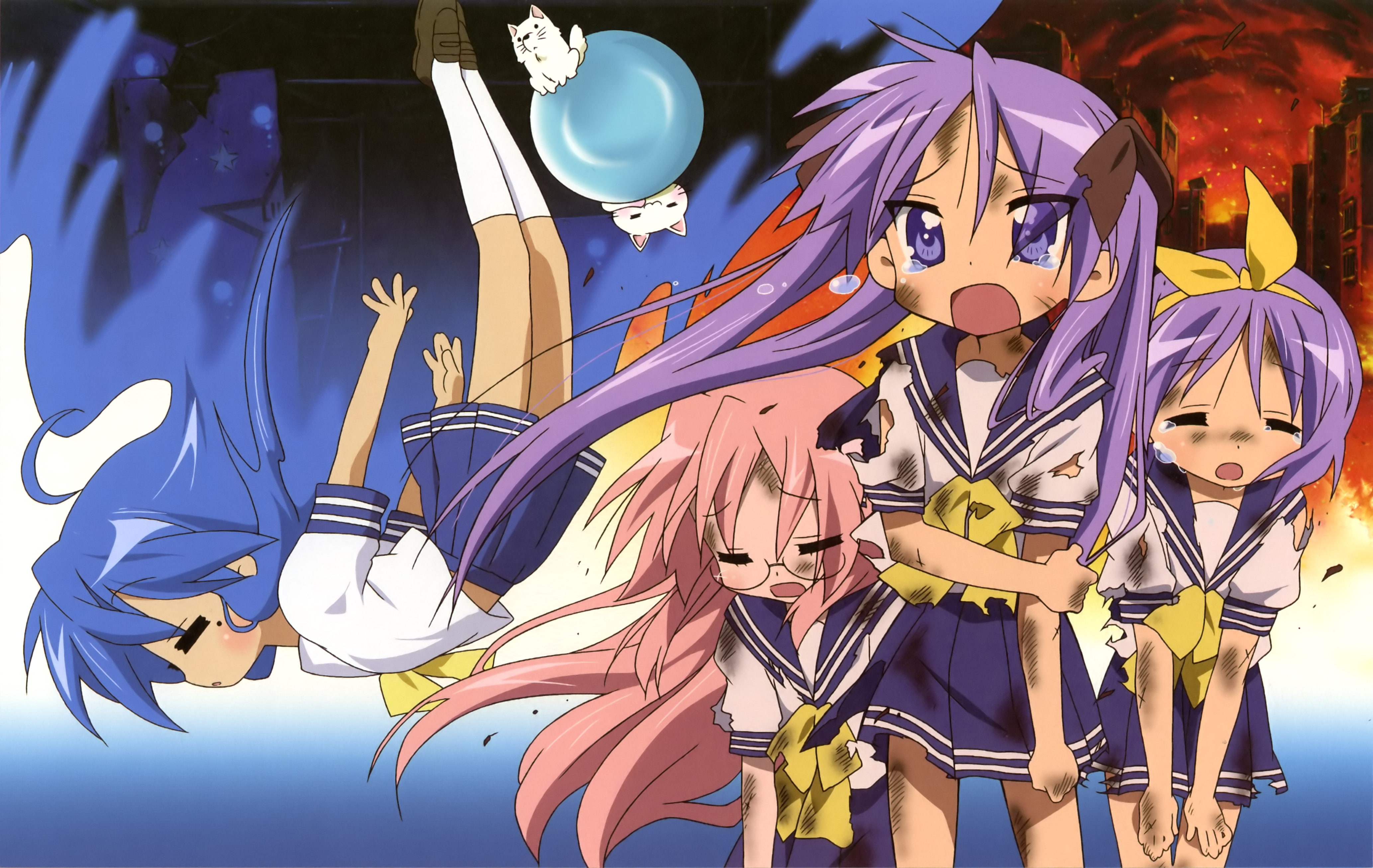 izumi, torn, 4K, seifuku, tsukasa, anime, kagami, lucky, takara, hiiragi, star, girls, konata, miyuki, clothing, HD Wallpaper