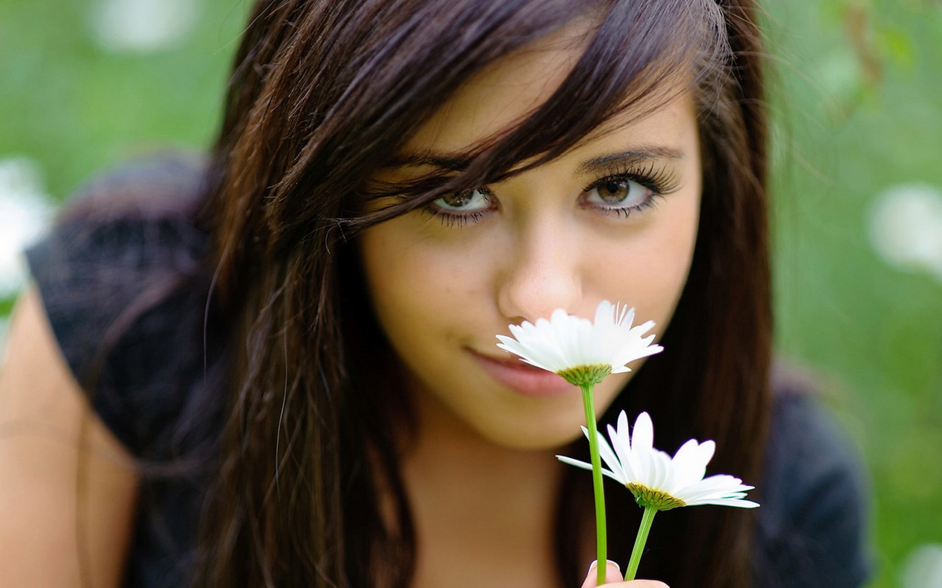 women, dress, hd, reid, 1080P, x, brunettes, takara, art, nature, flowers, mike, black, HD Wallpaper