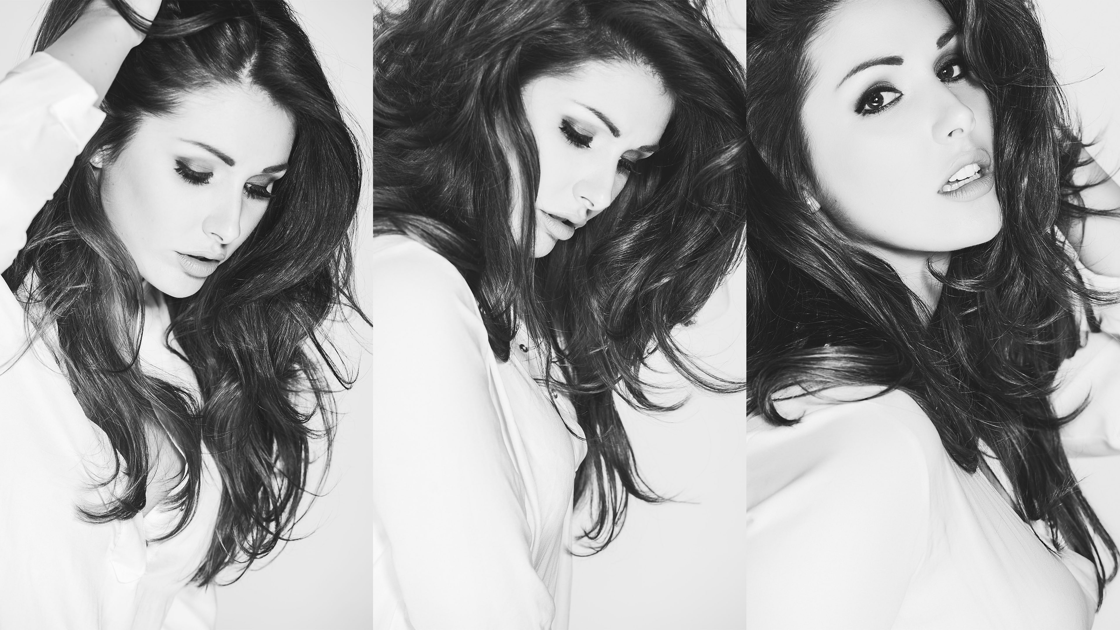 Lucy Pinder, 4K, women, collage, brunette, monochrome, HD Wallpaper
