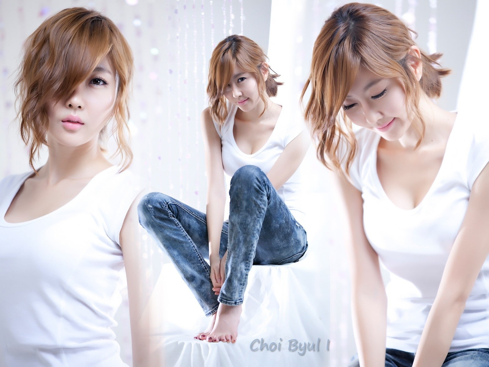 byul, korean, asians, 720P, tank, collage, blondes, barefoot, women, models, tops, choi, HD Wallpaper