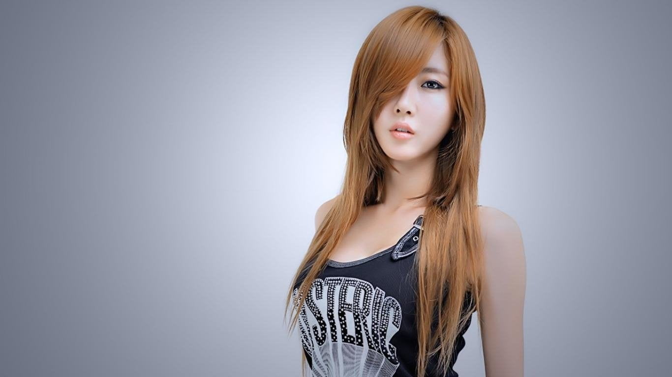 one person, studio shot, beauty, looking at camera, front view, gray, adult, teenager, long hair, 720P, young women, Models, gray background, Choi Byul, HD Wallpaper