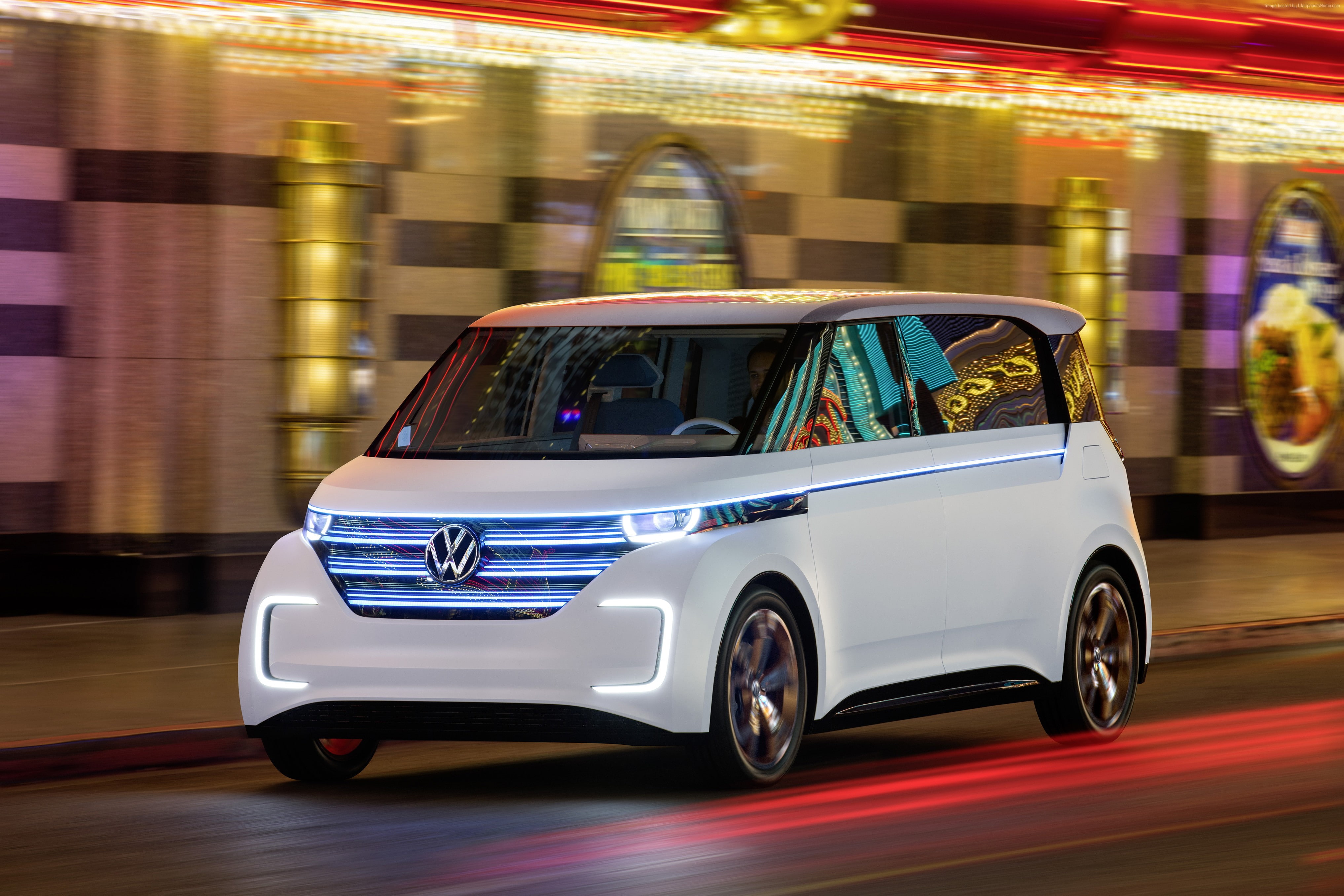 CES 2016, Volkswagen BUDD-e, 4K, electric microbus, silver, HD Wallpaper