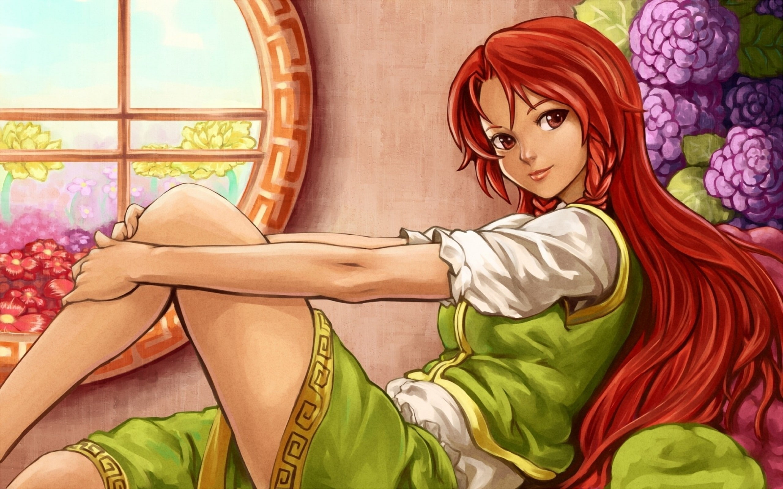 redhead, Hong Meiling, anime girls, long hair, 2K, HD Wallpaper
