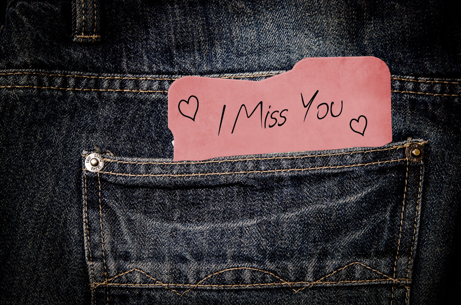 card, pants, positive emotion, communication, textile, heart shape, affection, pocket, denim, pink color, jeans, emotion, list, 1080P, western script, HD Wallpaper