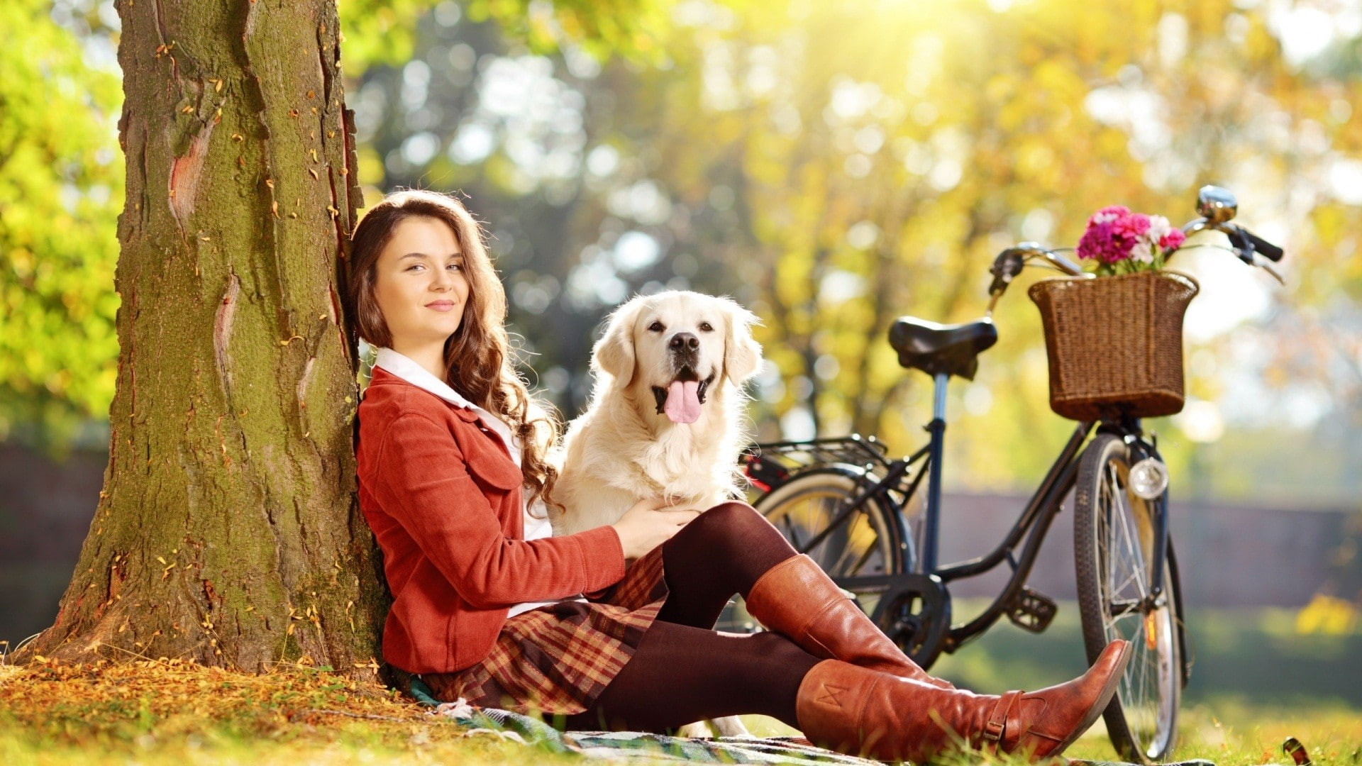 red skirt, sitting, 1080P, dog, HD Wallpaper