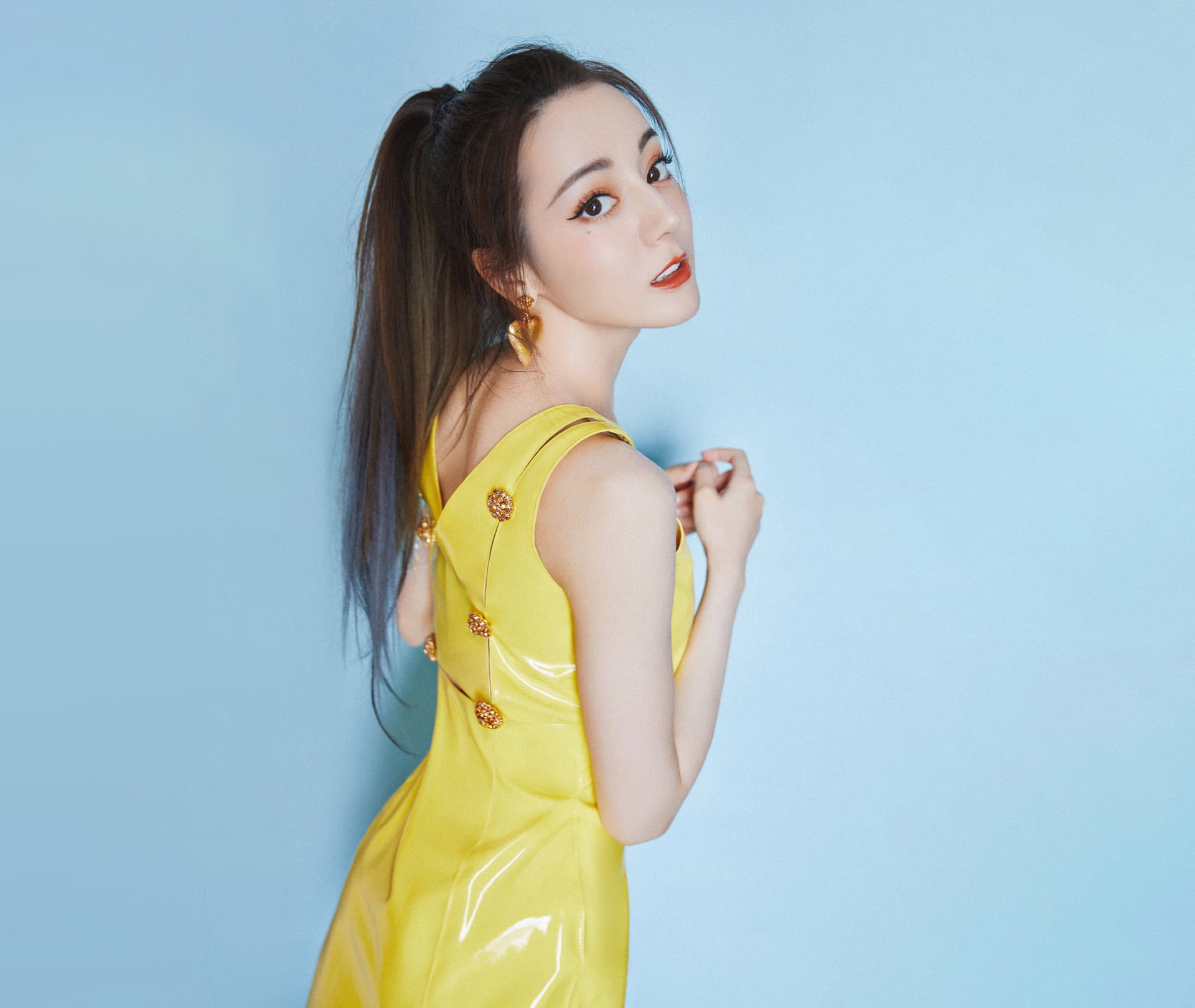 Black Hair, Actresses, Chinese, Lipstick, Dilraba Dilmurat, 1080P, Yellow Dress, Actress, HD Wallpaper