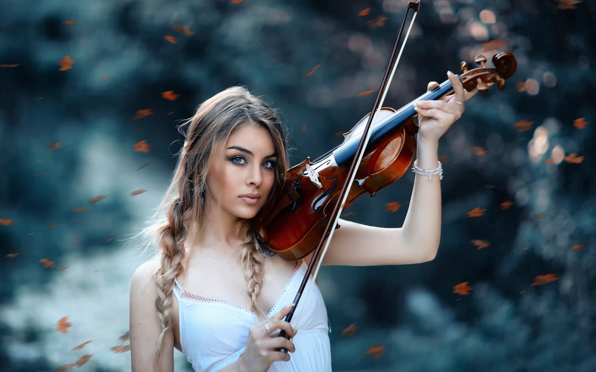 1080P, Autumn, Violin, Symphony, Girl, HD Wallpaper