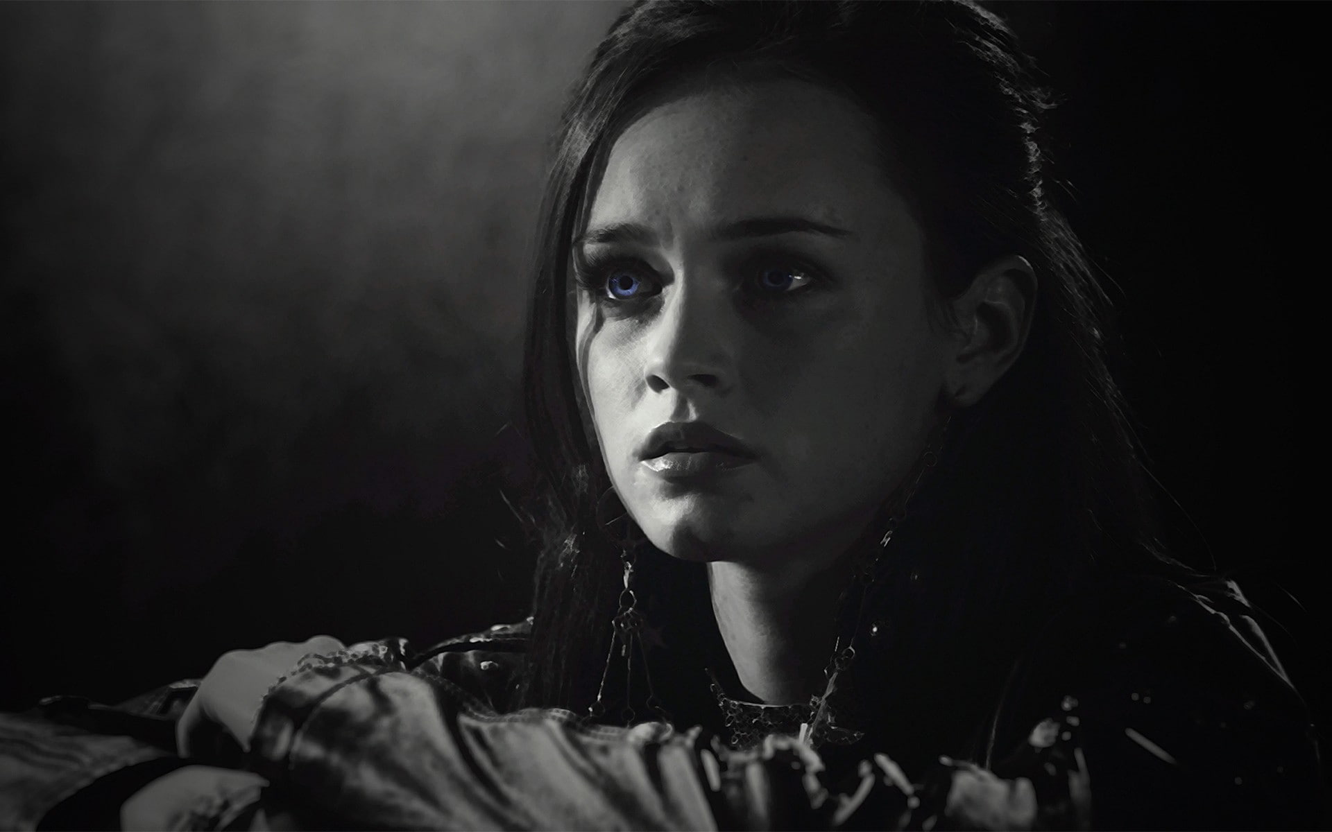 Alexis Bledel, movies, Sin City, blue eyes, 1080P, monochrome, women, HD Wallpaper