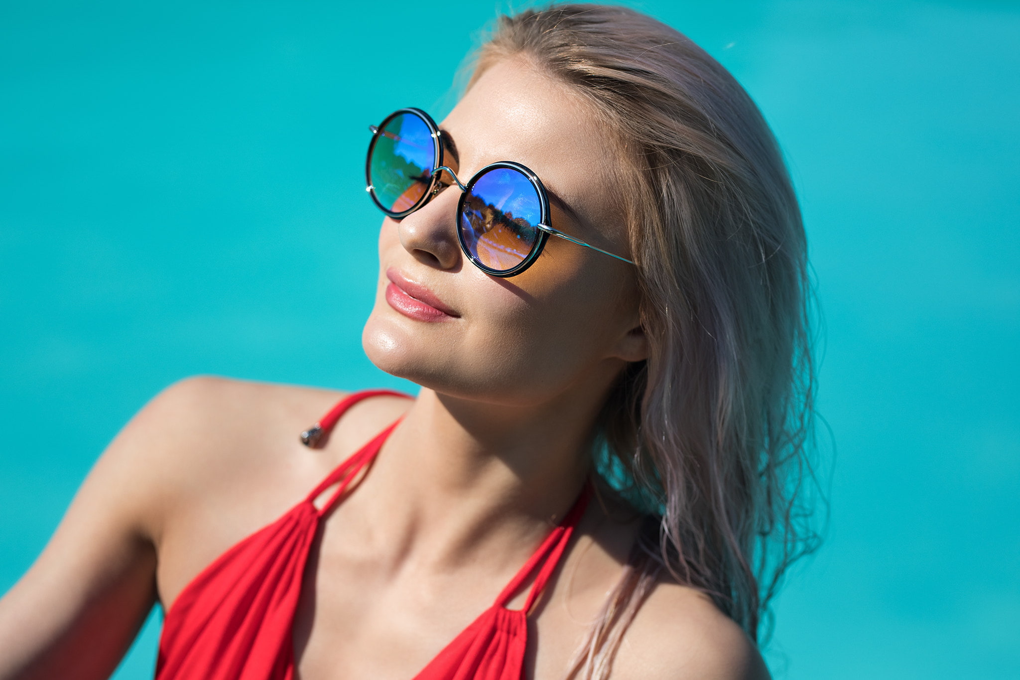 women, sunglasses, face, Dmitry Sn, 1080P, closed eyes, portrait, dyed hair, HD Wallpaper