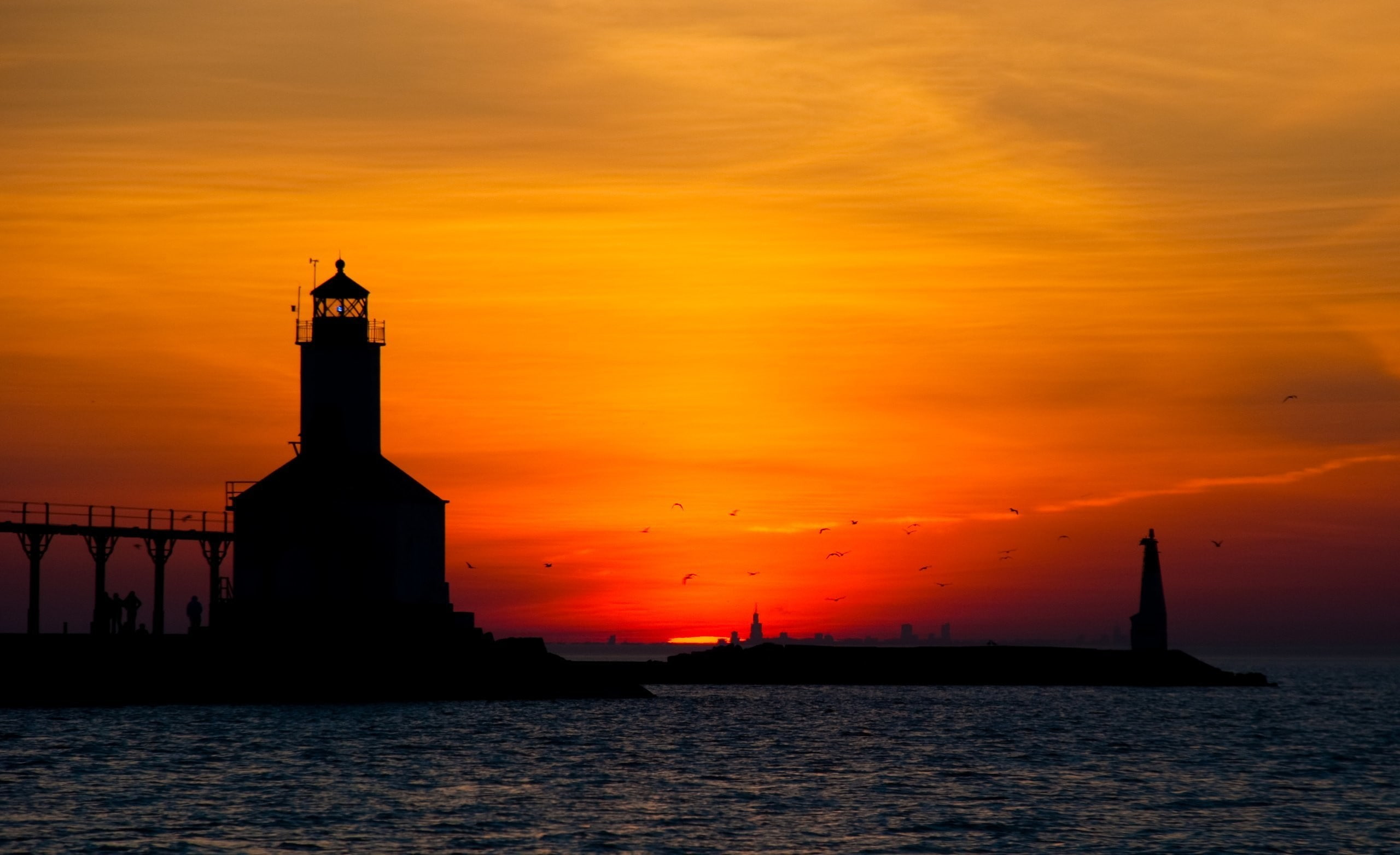 2K, sunset, lighthouse, HD Wallpaper