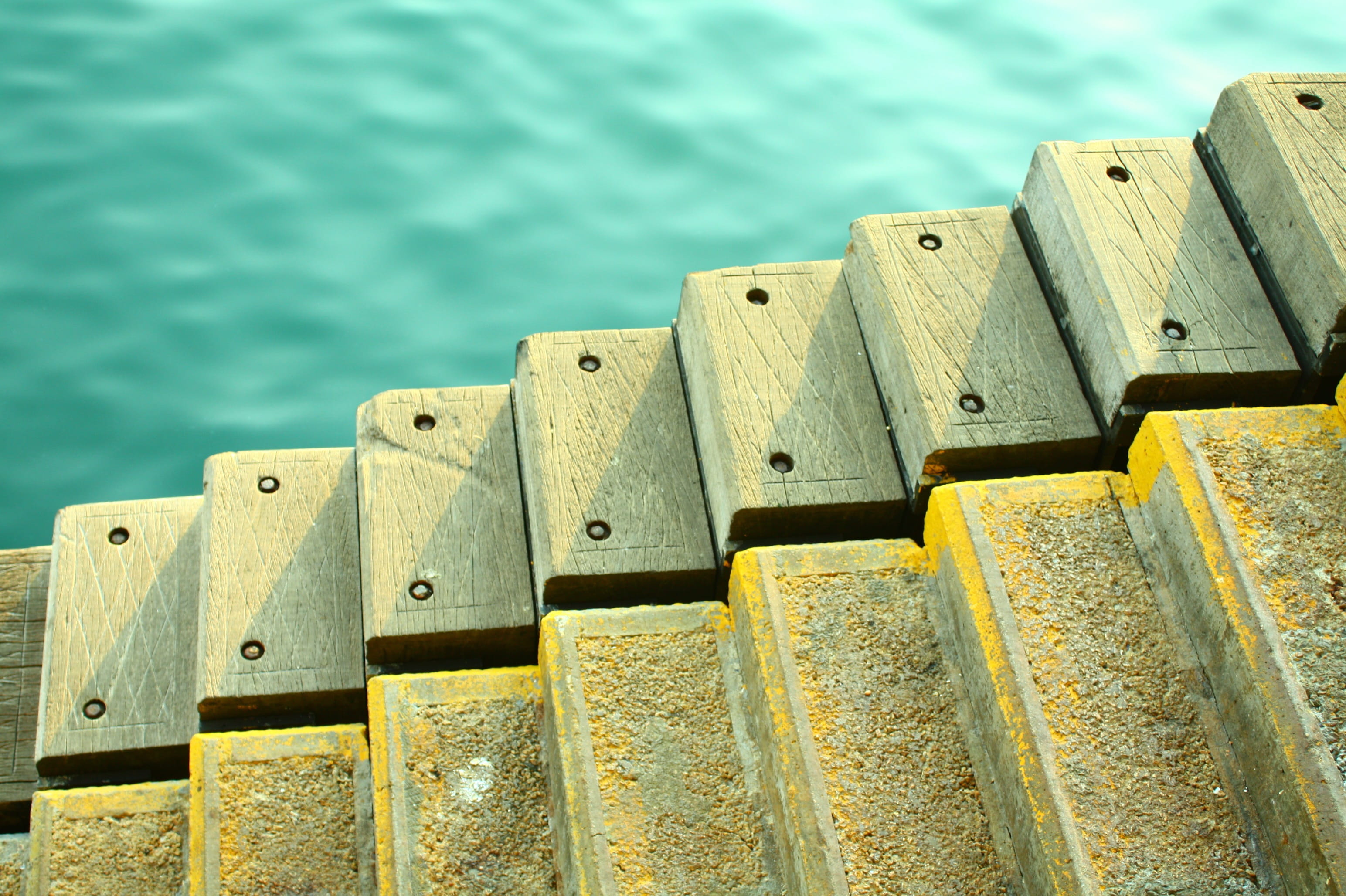 no people, edge, railing, close-up, day, high angle view, built structure, concrete, nature, yellow, architecture, sea, footsteps, outdoors, steps, in a row, HD Wallpaper