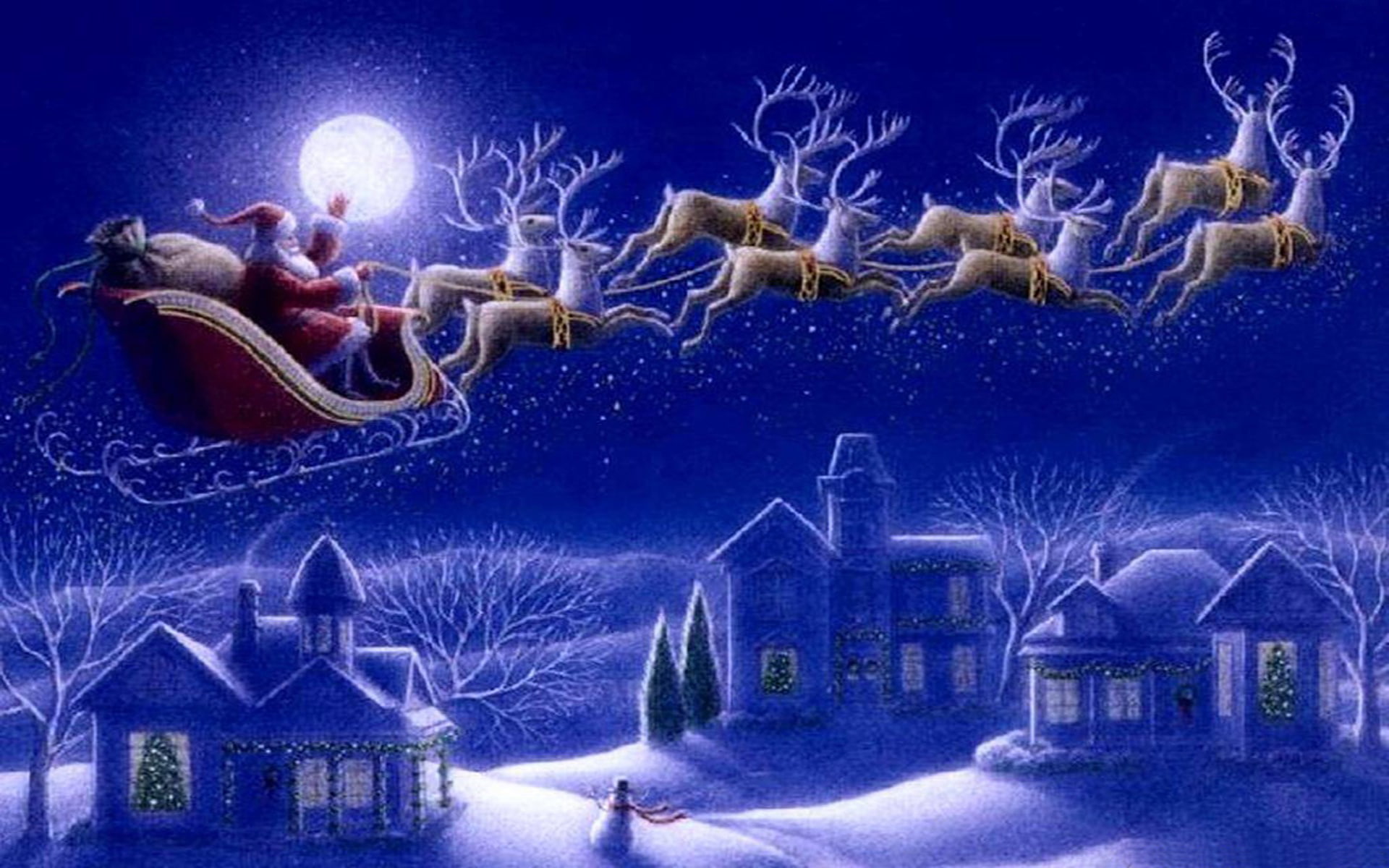  reindeer, sleigh, card, santa, 1080P, claus, greeting, hd, HD Wallpaper
