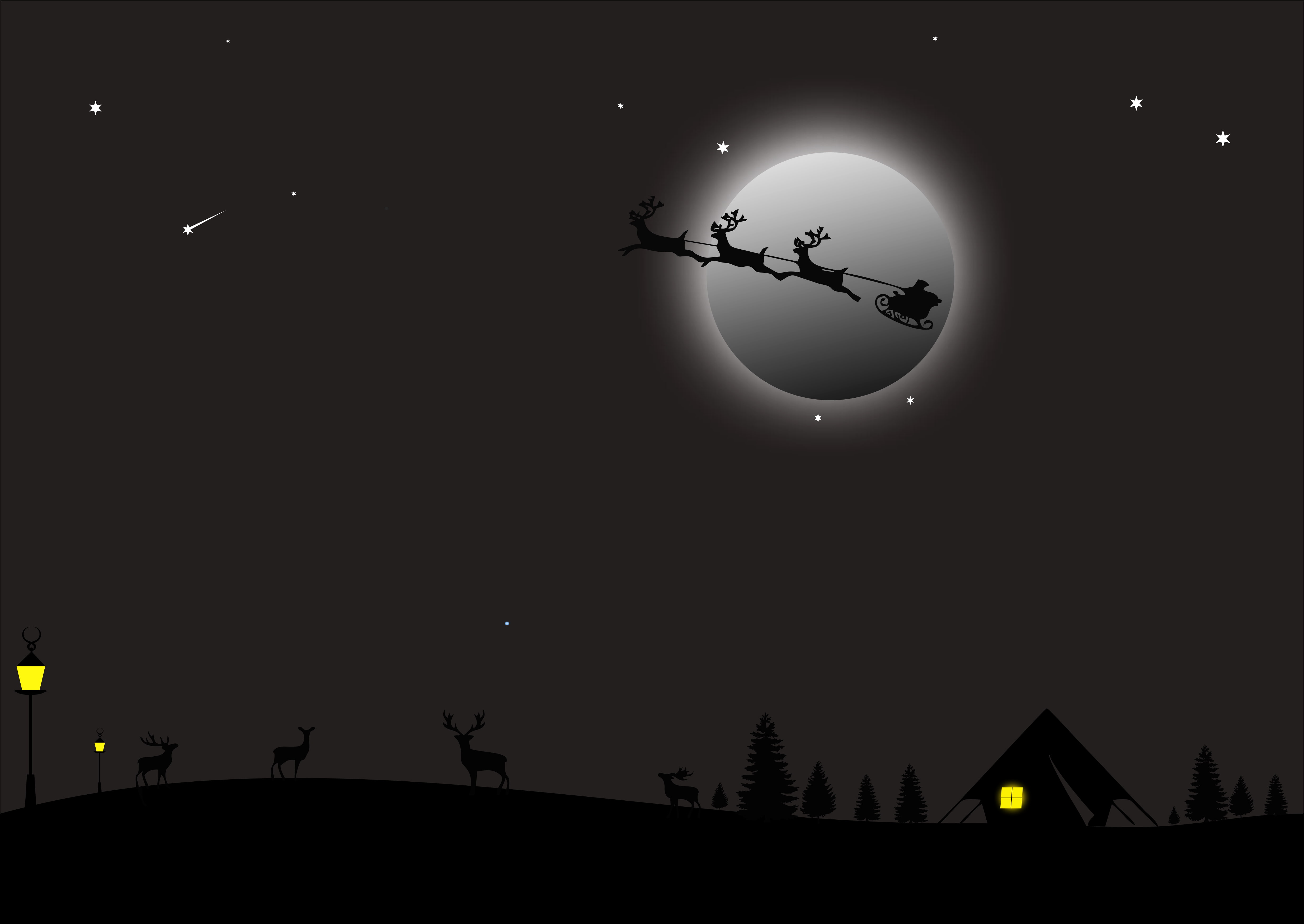 Reindeer, Santa, Holiday, 4K, Christmas, Night, Moon, Sleigh, HD Wallpaper