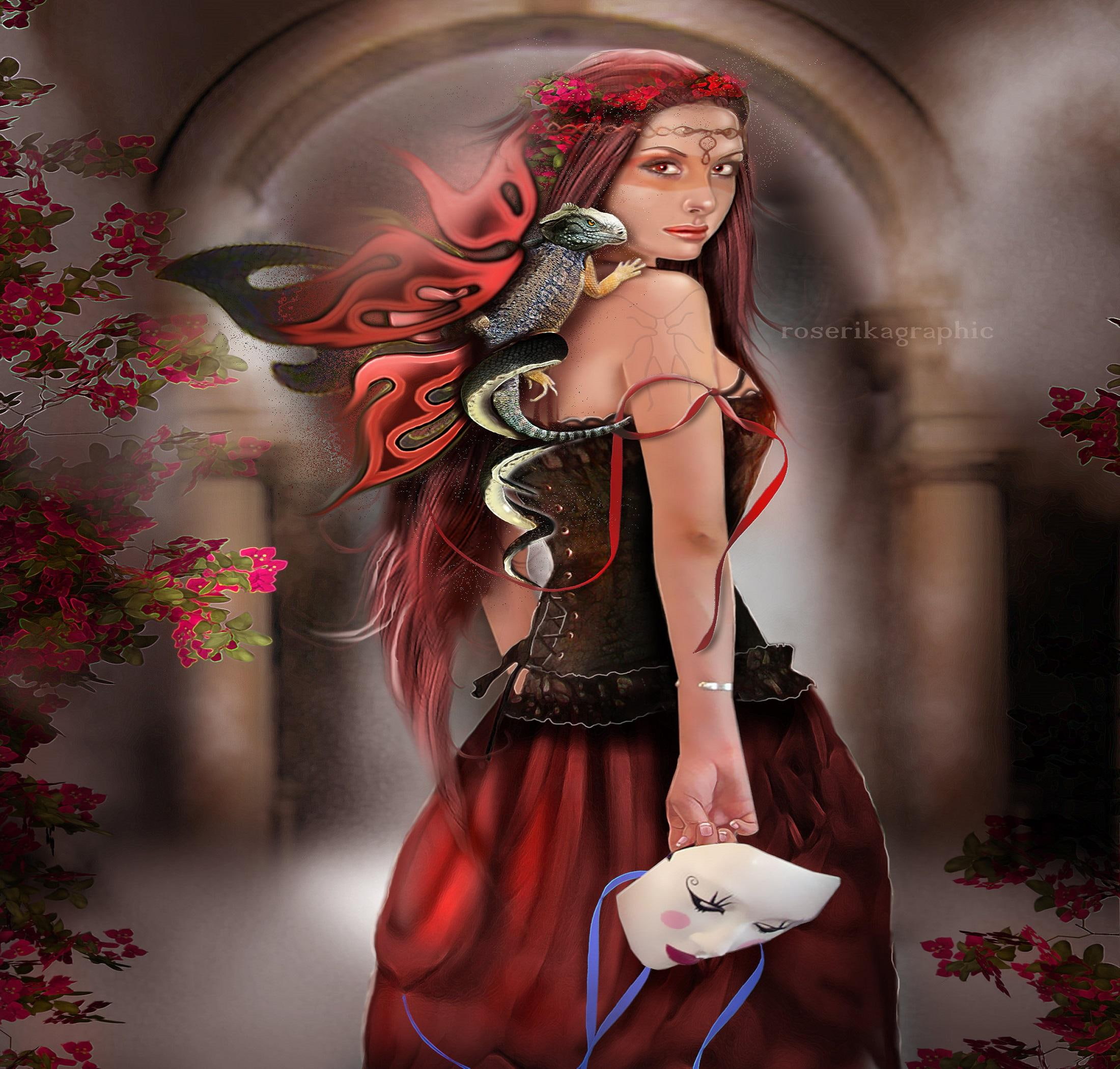 lemasqueetledragon, model, 1080P, mask, photomanipulation, girls, dragon, softness-beauty, beautiful-girls, colors, HD Wallpaper
