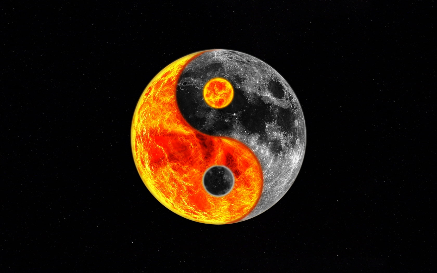 moons, 720P, yang, x, yin, Moon, photomanipulations, Yin Yang, space, hd, art, HD Wallpaper