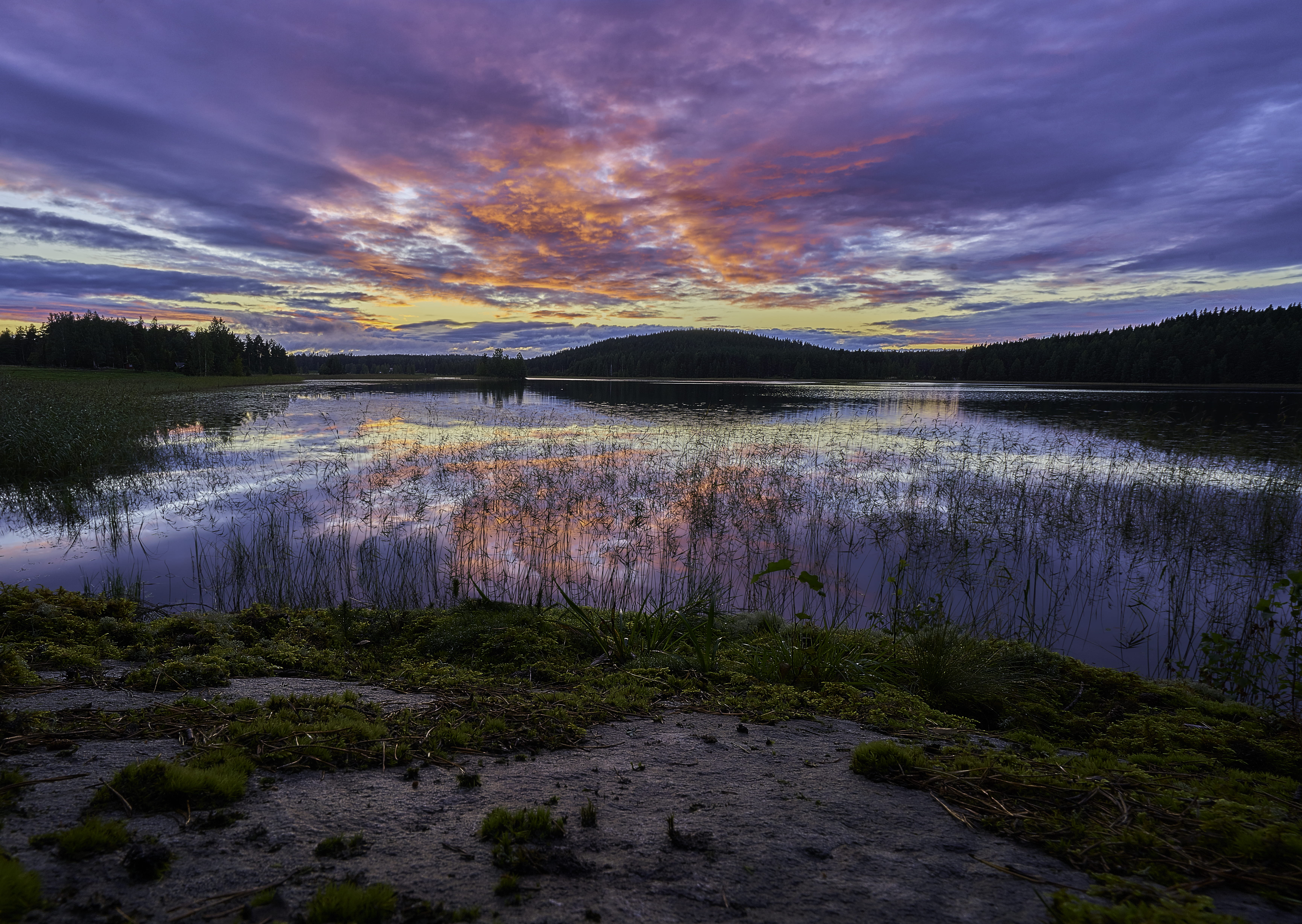 sunrise, finland, reflection, mountain range, cloud - sky, lake, non-urban scene, no people, colorful, scenics - nature, near, tree, silhouette, nature, HD Wallpaper