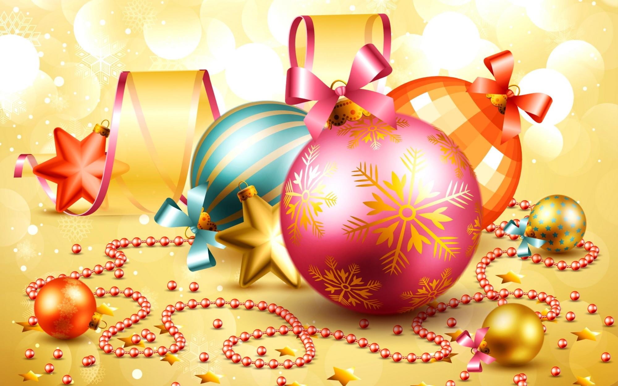 new year, christmas, assorted, 3d and abstract, baubles, holiday, ball, chistmas, ornament, ornaments, 1080P, HD Wallpaper