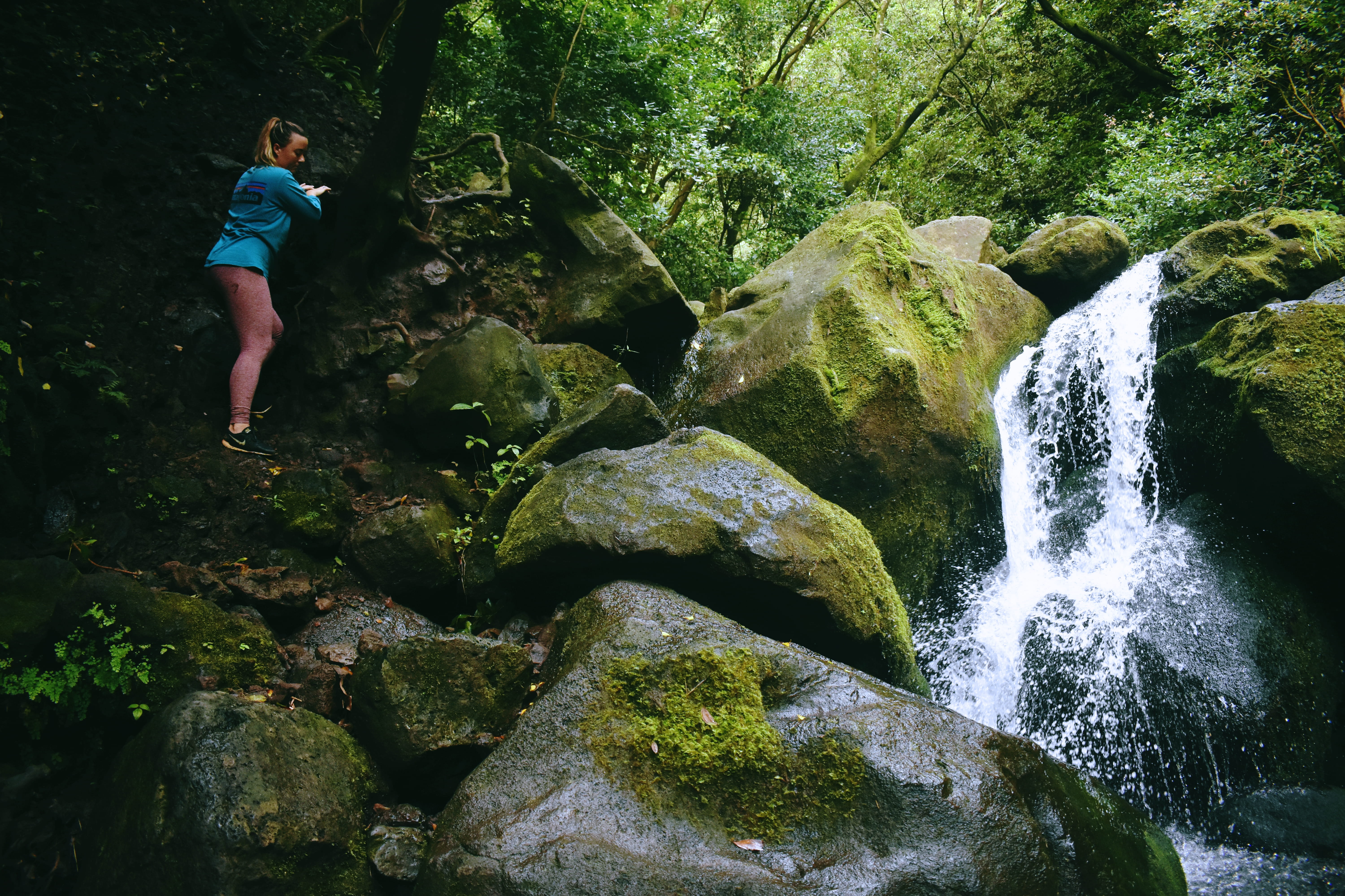 beauty in nature, nature, girl, plant, rock - object, woman, chistmas, rock, 5K, tree, long exposure, oahu, motion, green, full length, water, HD Wallpaper