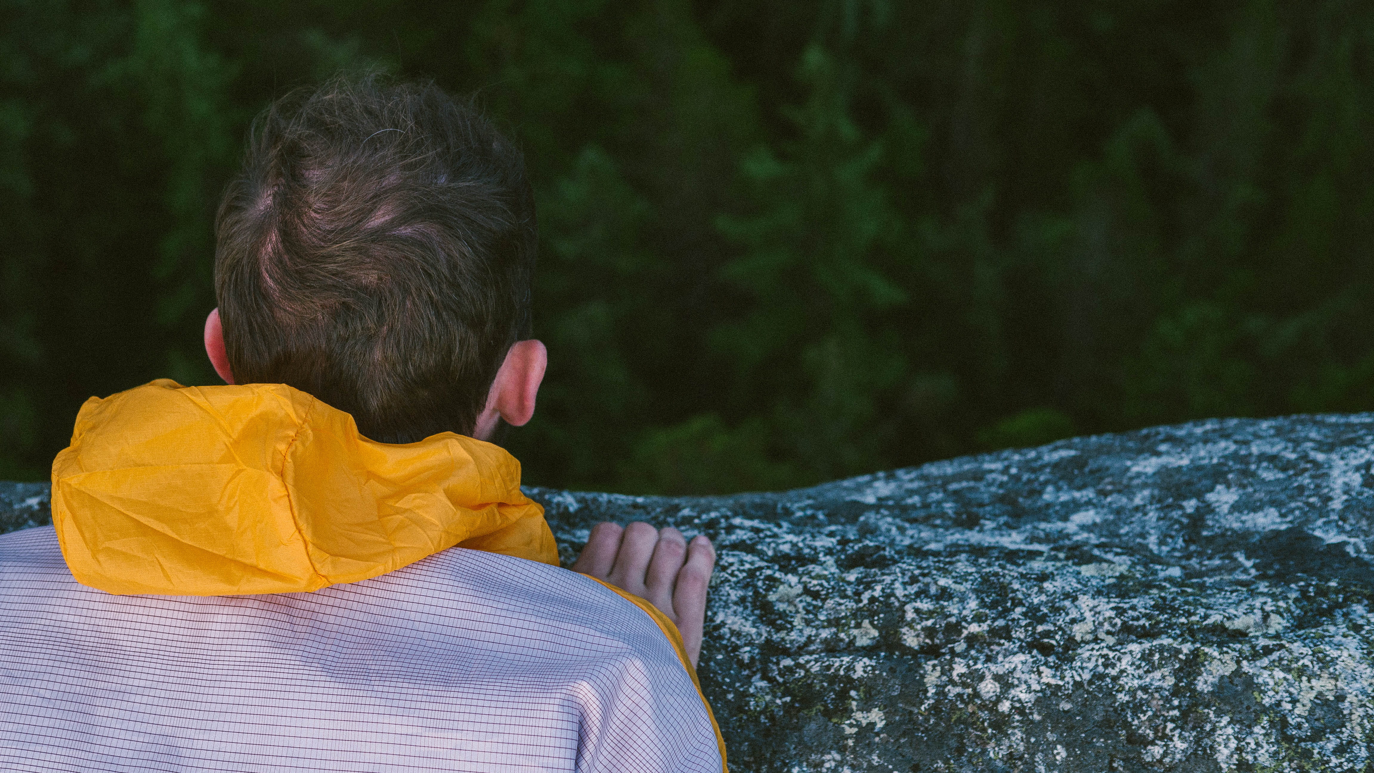 rain jacket, depression - sadness, nature, child, hair, mottled rock, rear view, portrait, land, boys, jacket, headshot, one person, gray, leisure activity, HD Wallpaper