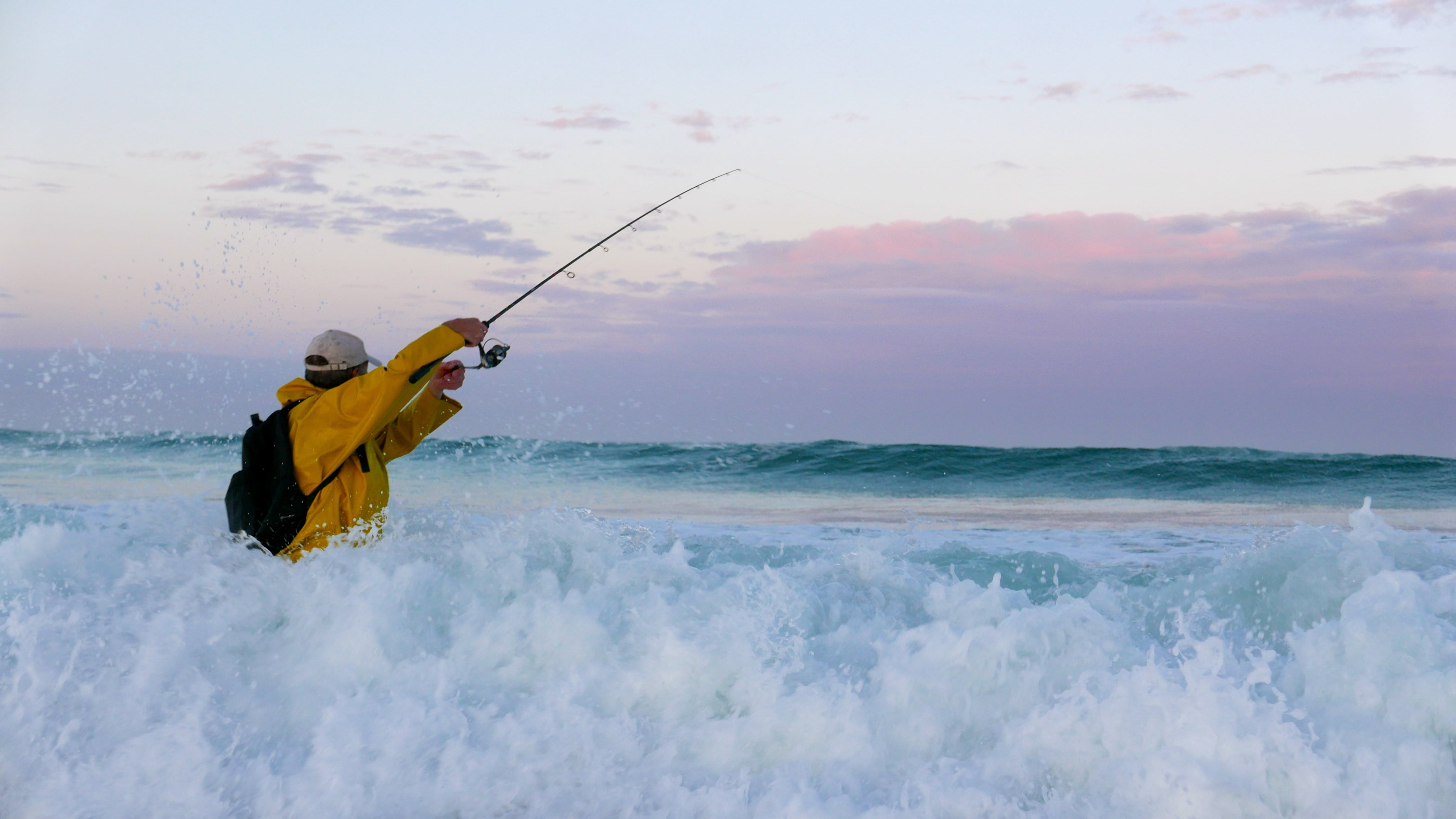 sport, beauty in nature, motion, sky, sea, lifestyles, brittany, windbreaker, fisherman, fishing, activity, nature, orange, hobbies, outdoors, water, rod, HD Wallpaper