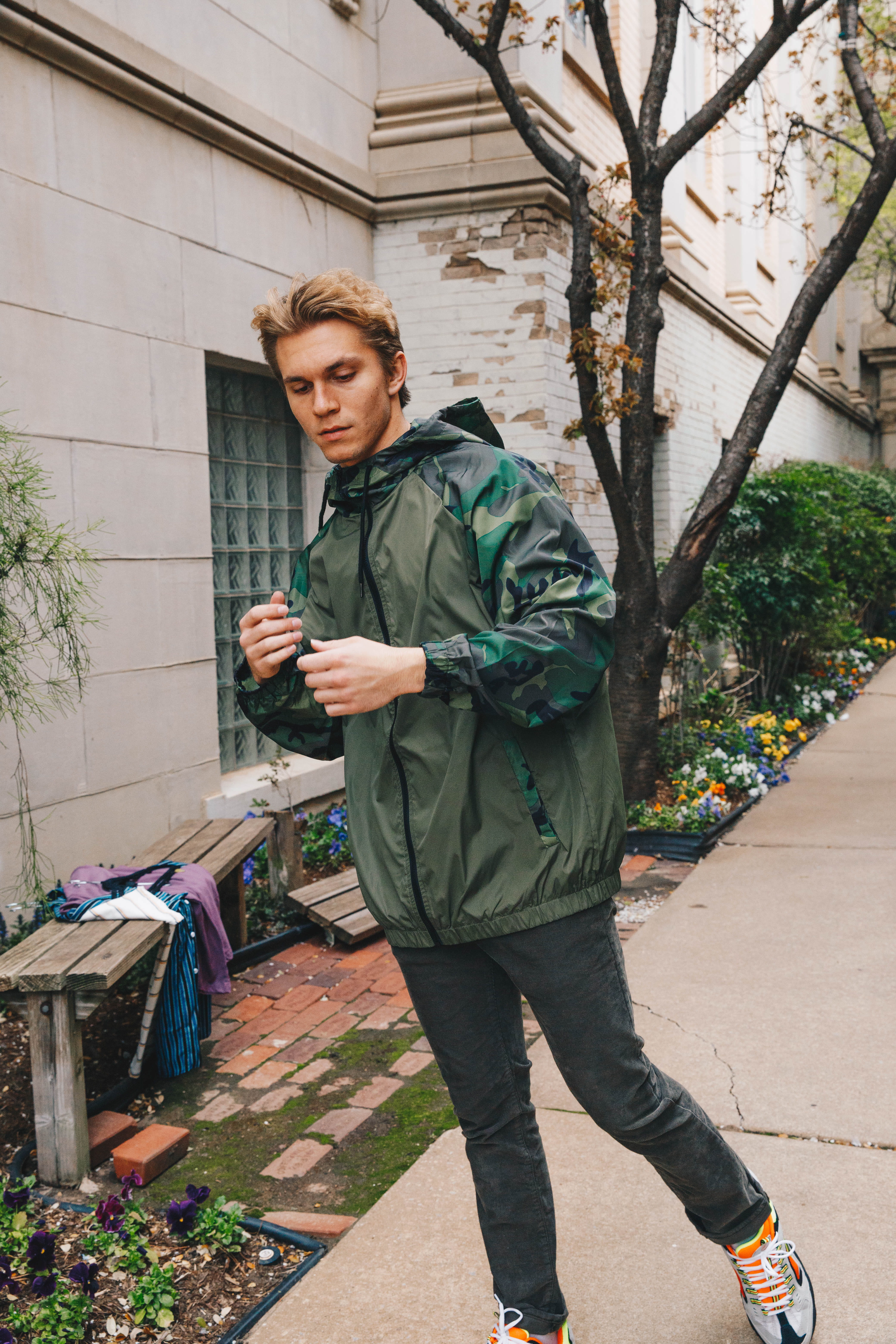 real people, human, sweater, day, green, men, brick, clothing, lifestyles, daytime, casual clothing, tree, pathway, full length, one, pants, overcoat, young men, Phone HD Wallpaper