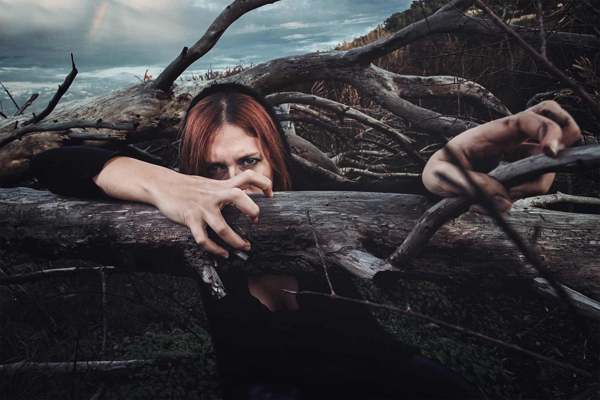 branches, windbreak, tree, Burned, girl, 1080P, HD Wallpaper
