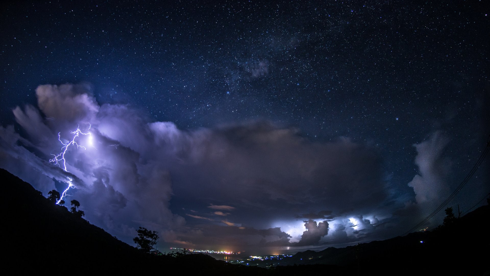 1080P, Stars, Cloud, Lightning, Japan, Okinawa, Photography, Night, HD Wallpaper