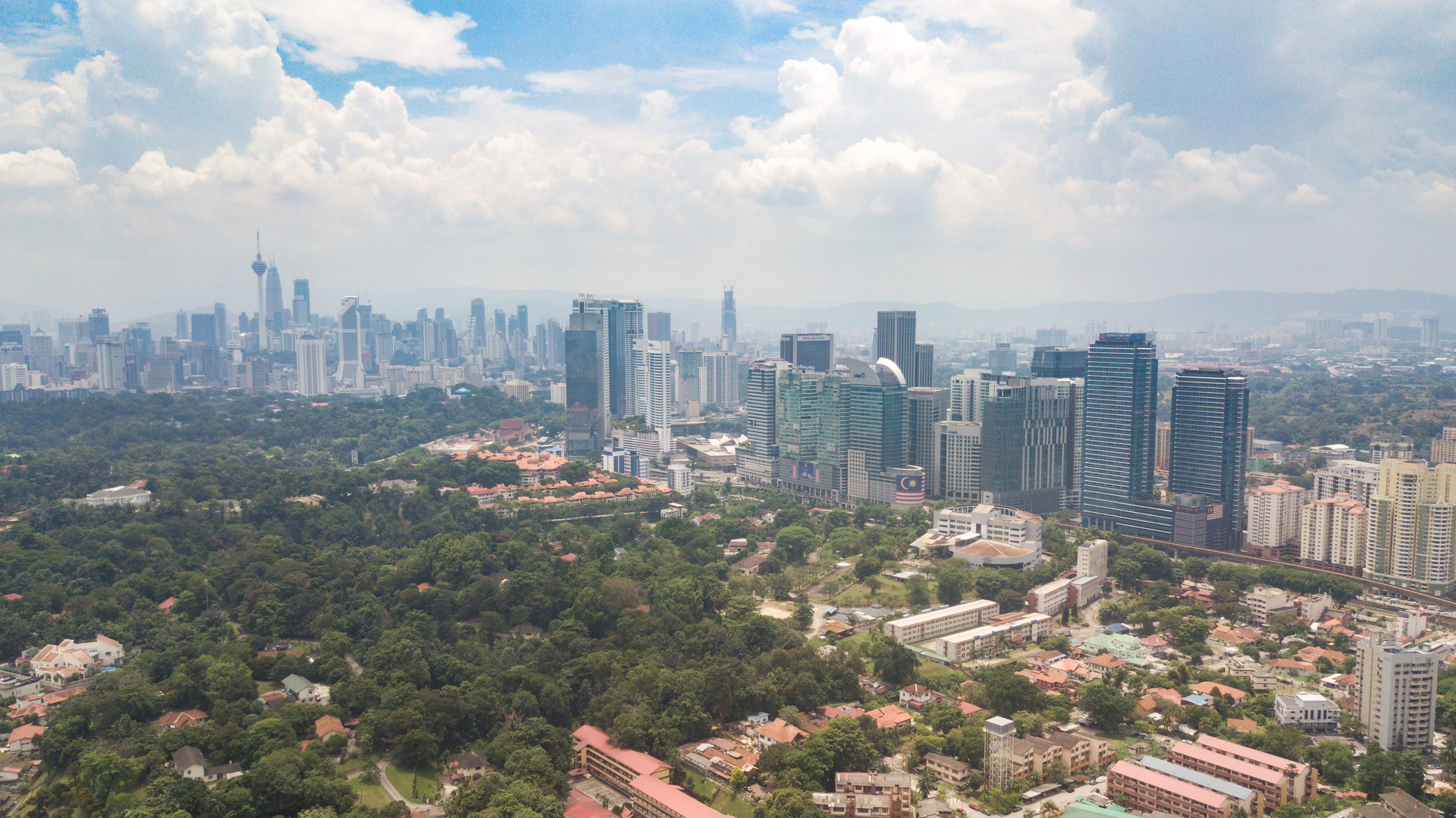 modern, urban skyline, skyline, urban, drone, office building exterior, residential district, skyscrapers, cityscape, apartment, sky, kl sentral, outdoors, HD Wallpaper