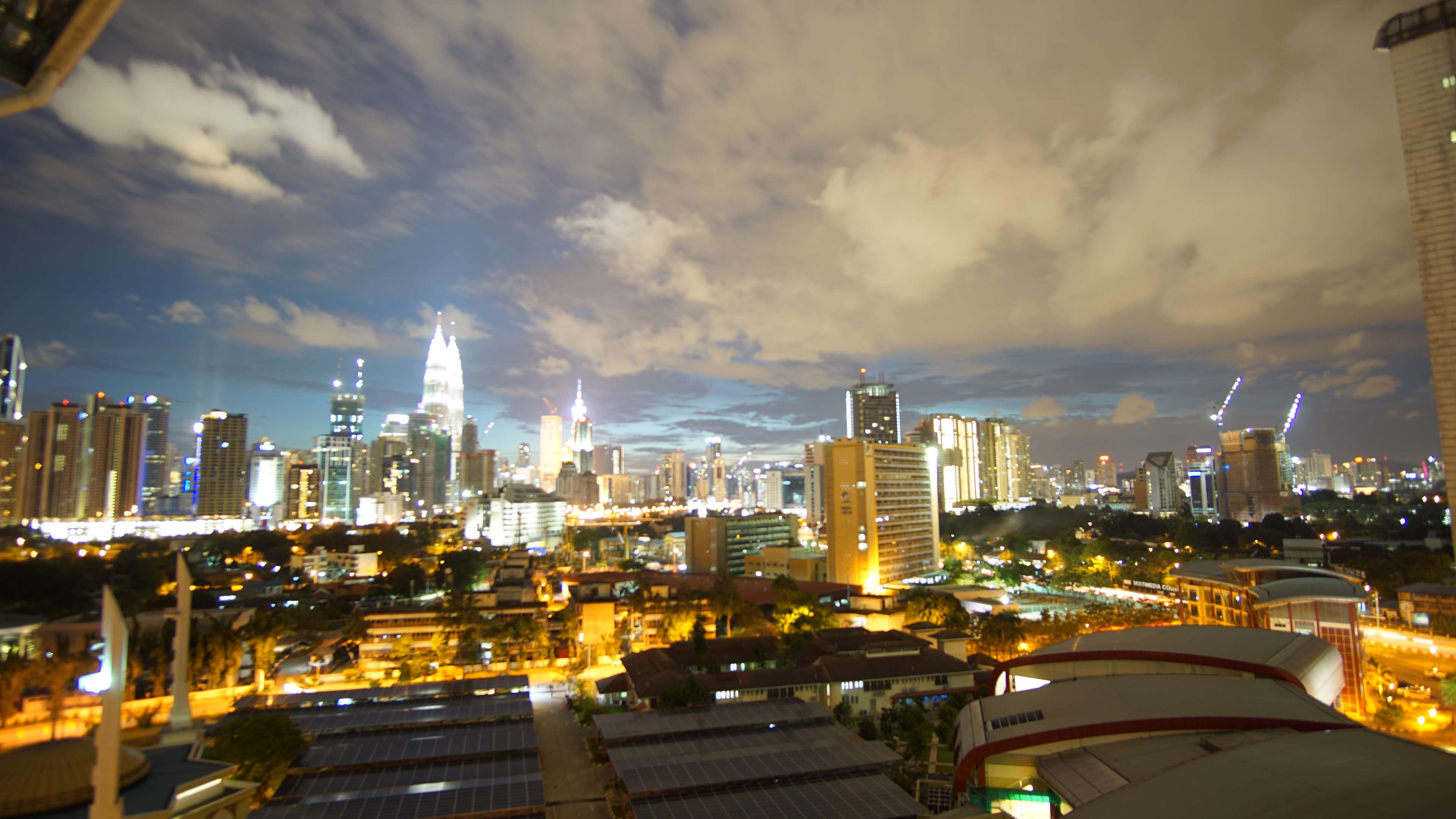 4K, cityscape, office building exterior, sky, klcc from lev 10 mjiit ver 2, residential district, cloud - sky, tall - high, outdoors, illuminated, built structure, HD Wallpaper