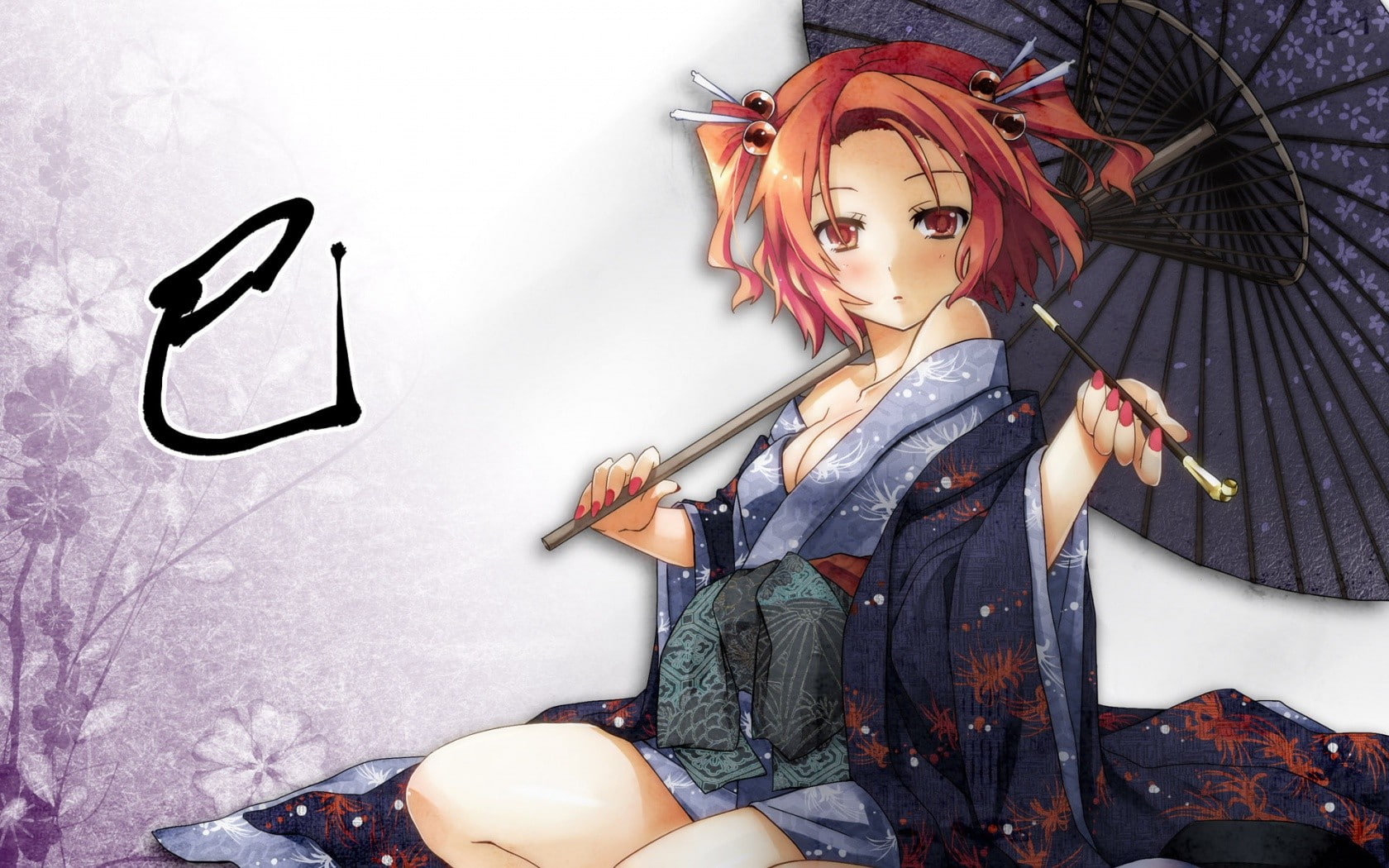 traditional clothing, redhead, umbrella, Touhou, kimono, 720P, anime girls, anime, Onozuka Komachi, HD Wallpaper