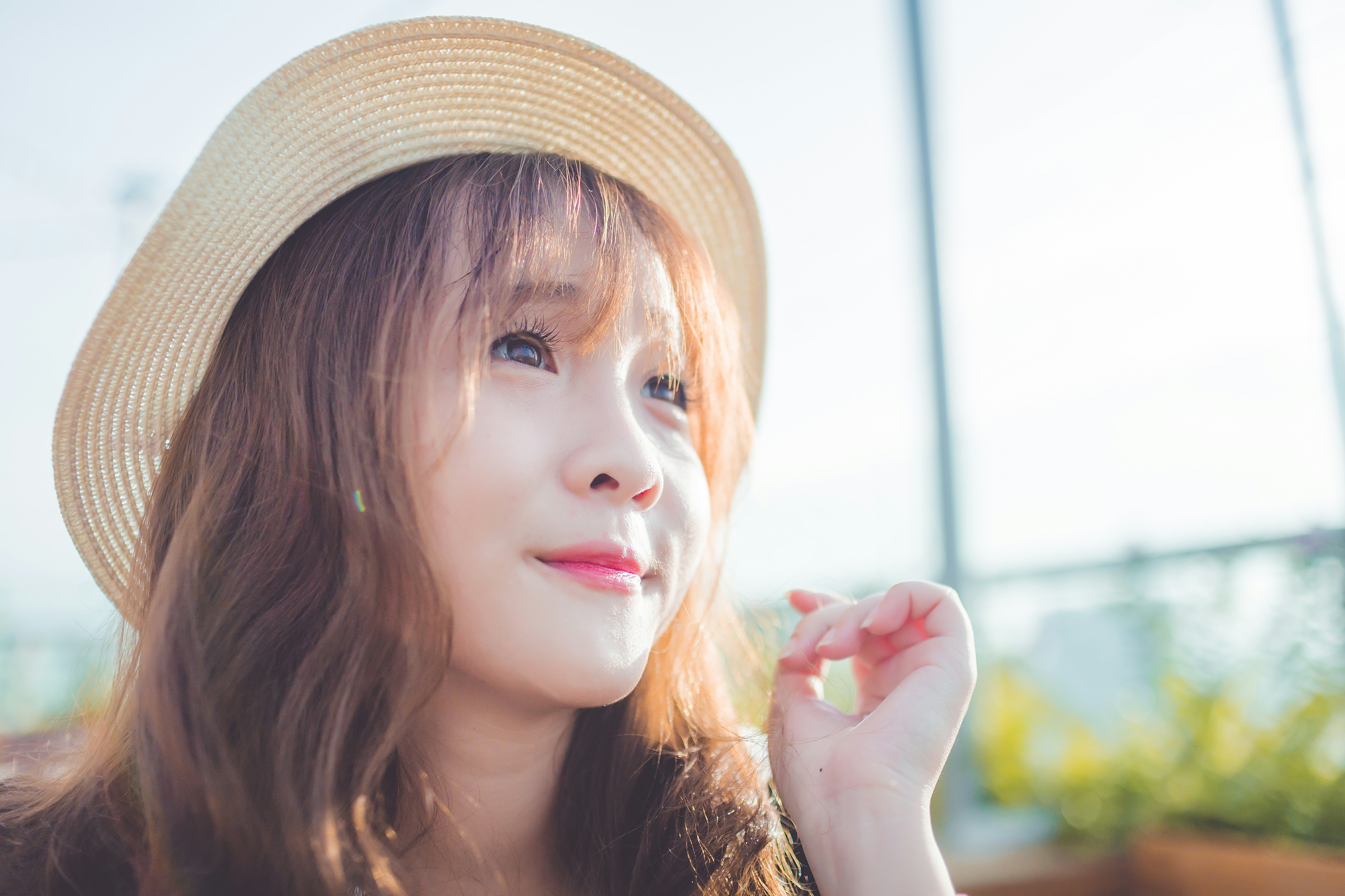 long hair, women, one person, beautiful woman, close-up, brown hair, looking at camera, portraint, face to face, young women, body part, hat, outdoors, HD Wallpaper