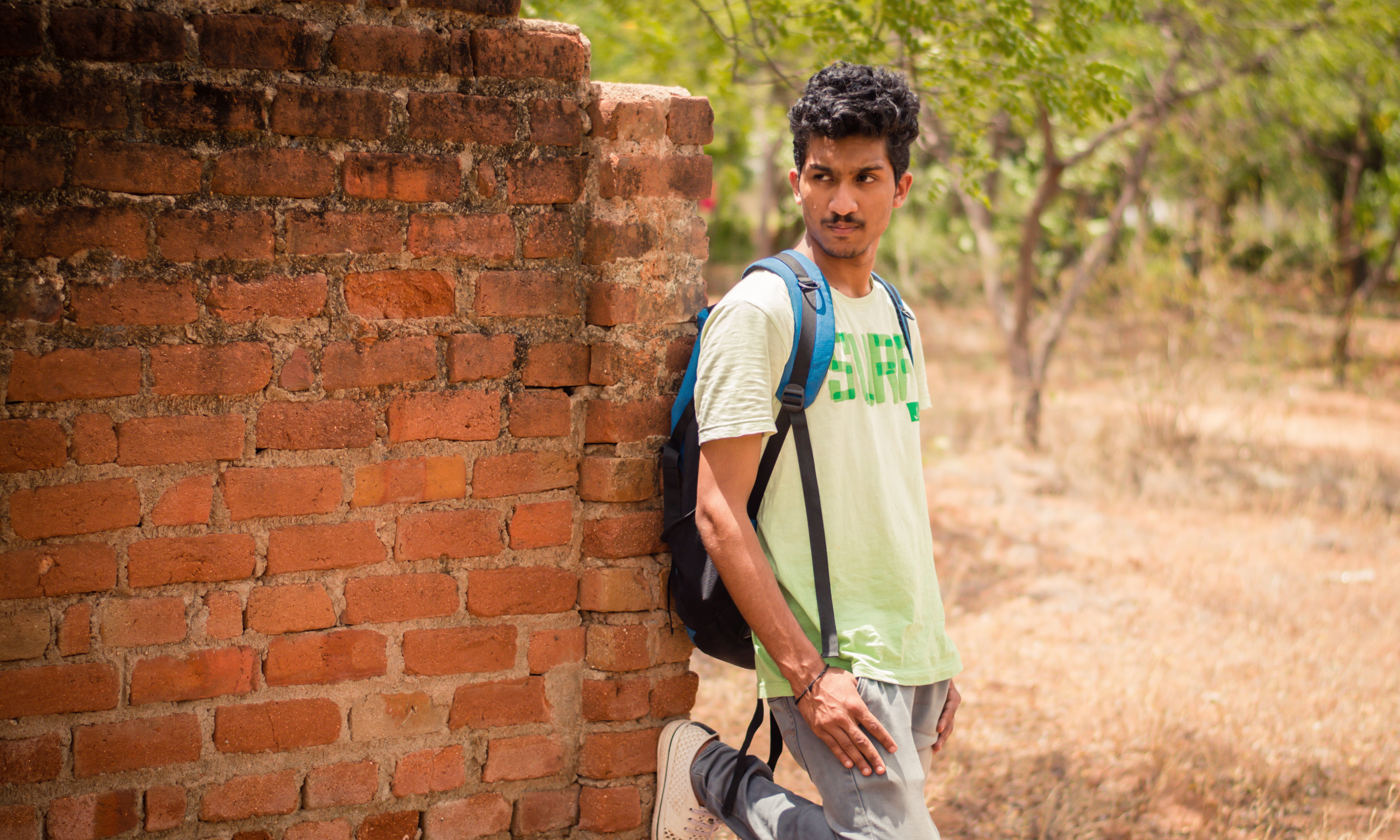 forest, leisure activity, red, front view, backpacker, real people, young men, three quarter length, green, brick, 5K, holding, lifestyles, tirunelveli, HD Wallpaper