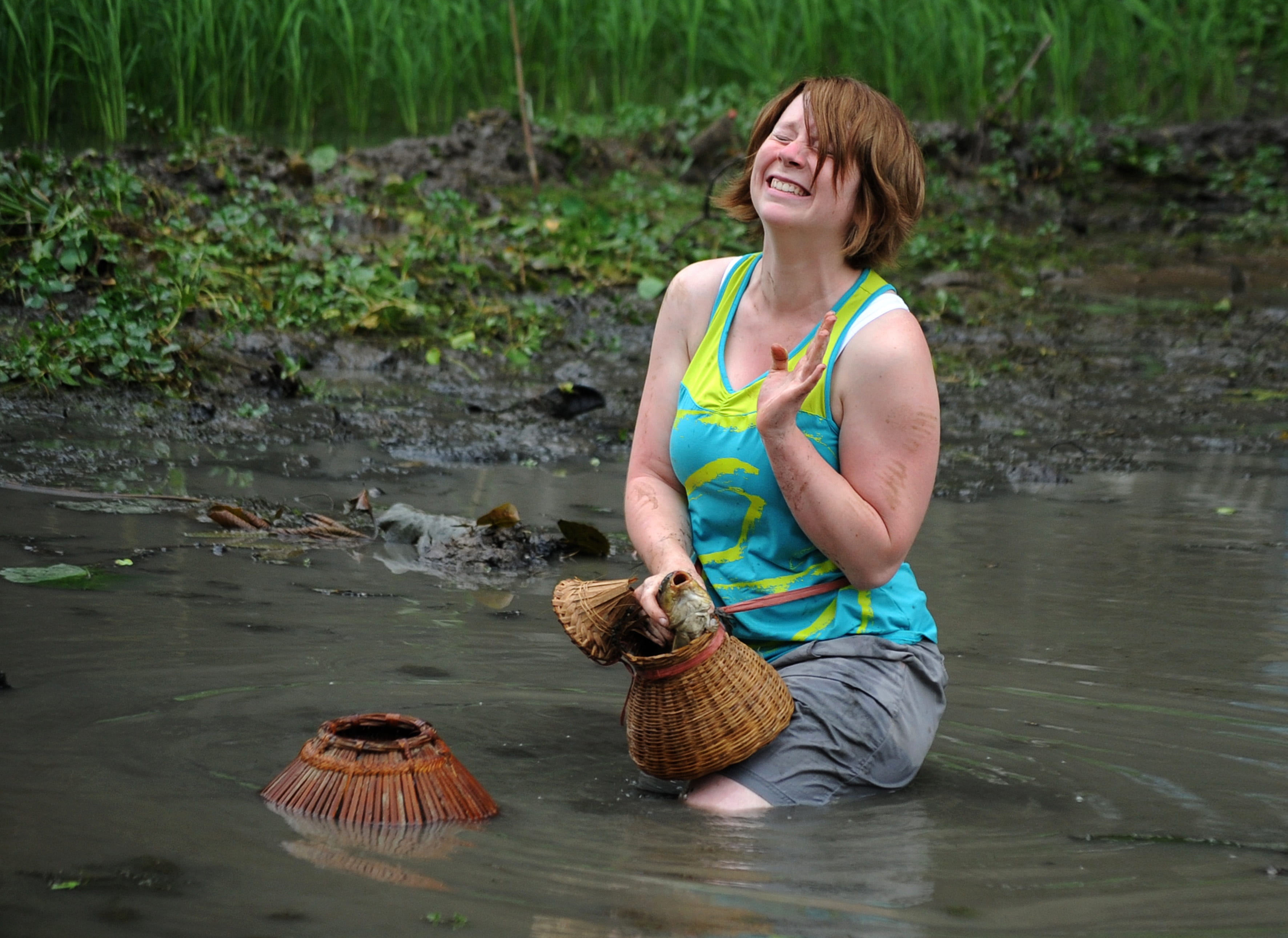 emotion, one animal, outdoors, container, nature, women, 2K, smiling, travel, hairstyle, water, holding, basket, river, day, three quarter length, one person, HD Wallpaper