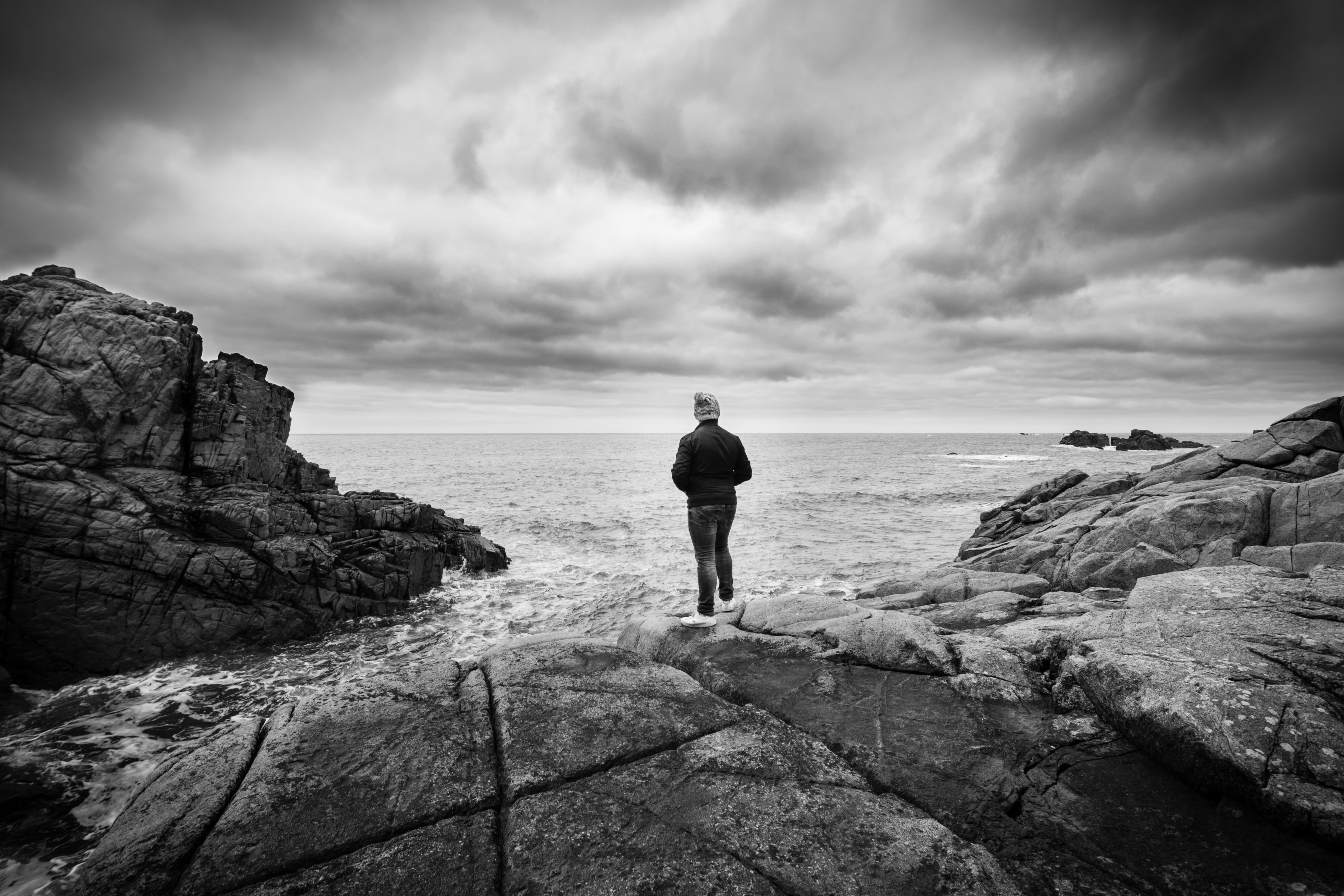 rose, full length, tourism, adventure, nature landscape, holiday, scenics - nature, solo, young, rock, natural, brittany, cloud - sky, standing, alone, HD Wallpaper