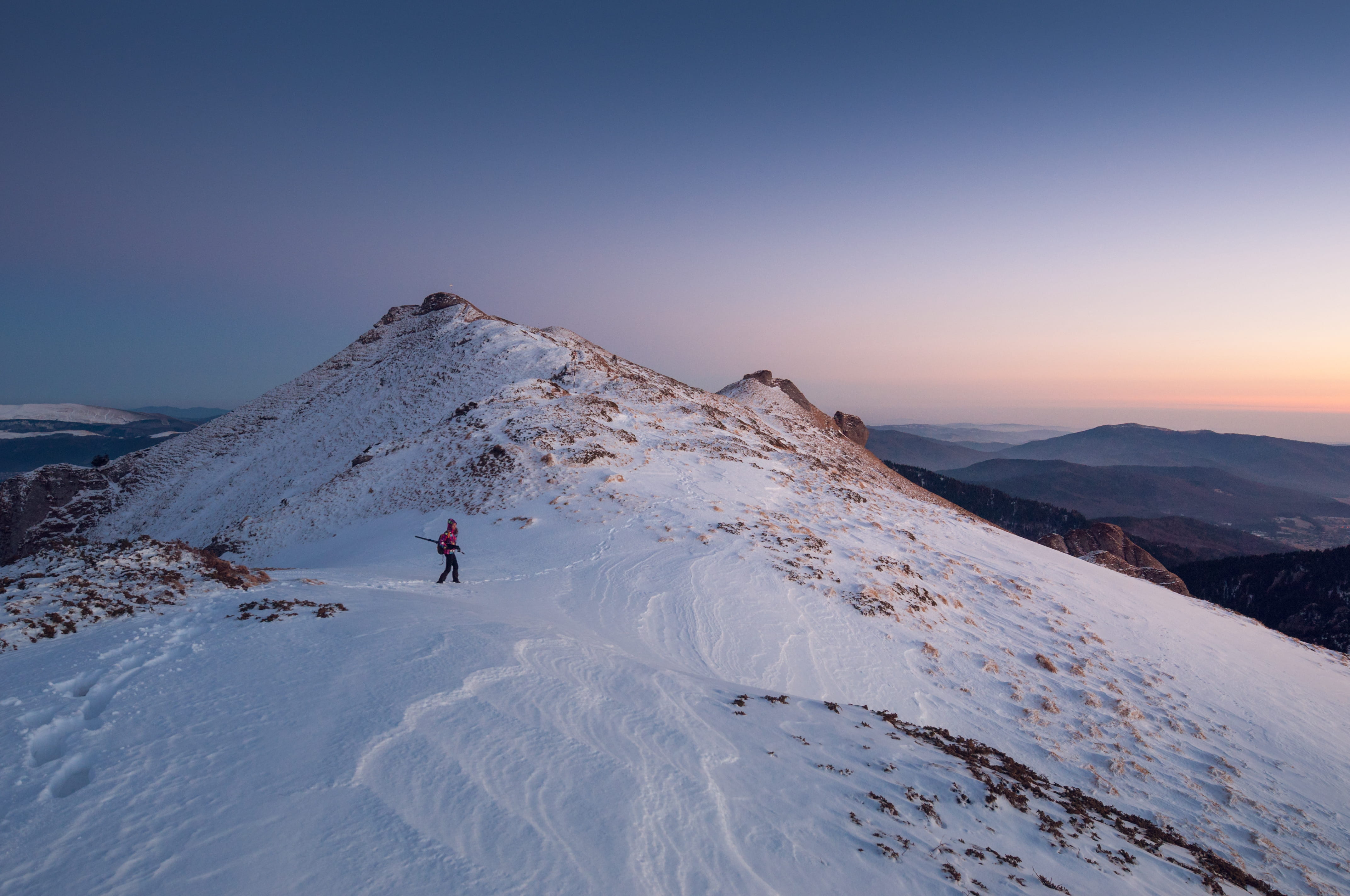 4K, mountain top, ice, hike, peak, activity, landscape, mountain, sky, travel, scenics - nature, leisure activity, outdoors, snow, sunset, snowcapped mountain, HD Wallpaper
