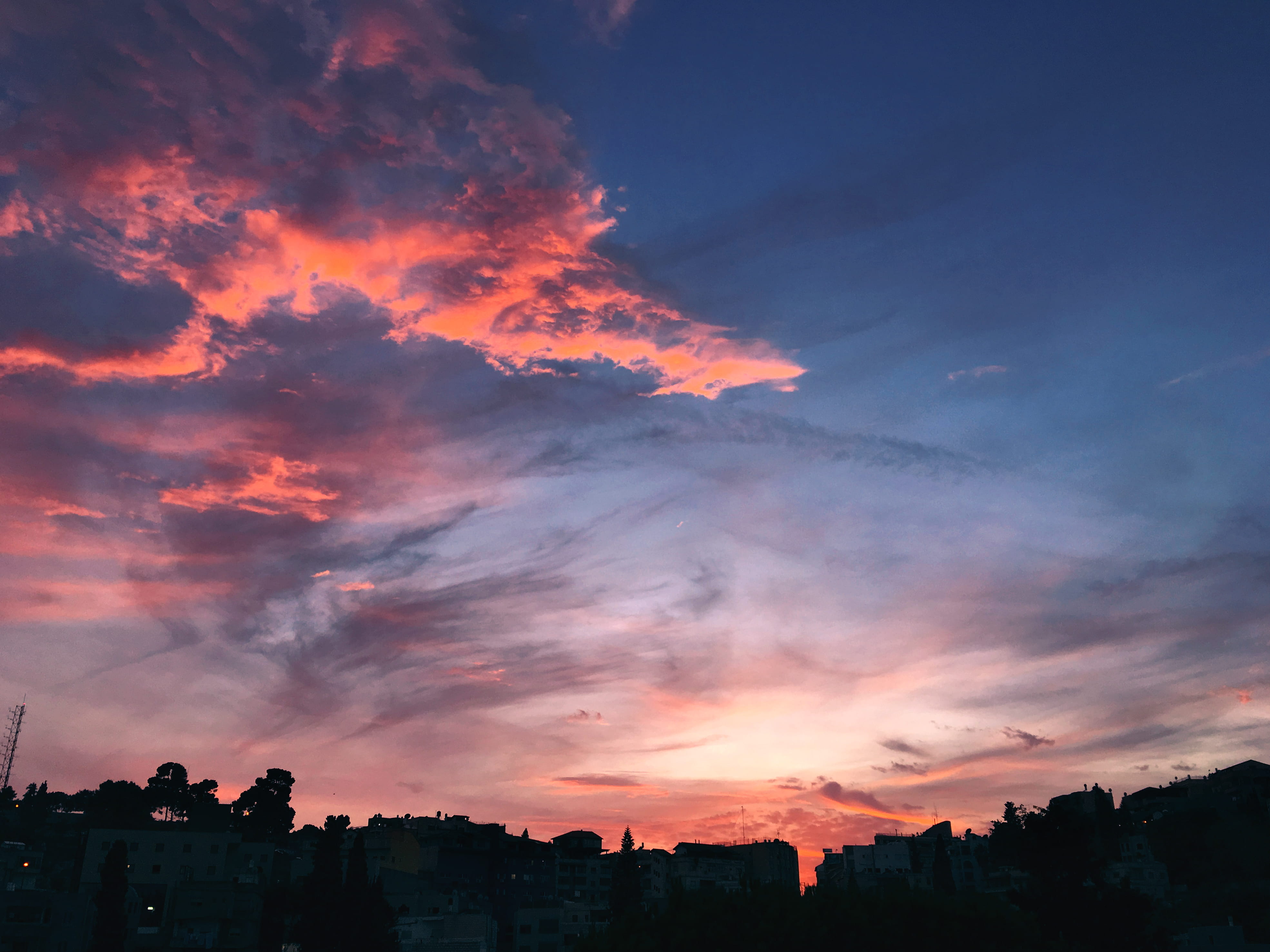 romantic sky, low angle view, city, shot on iphone, built structure, outdoors, silhouette, residential district, nazareth, israel, sky, scenics - nature, HD Wallpaper