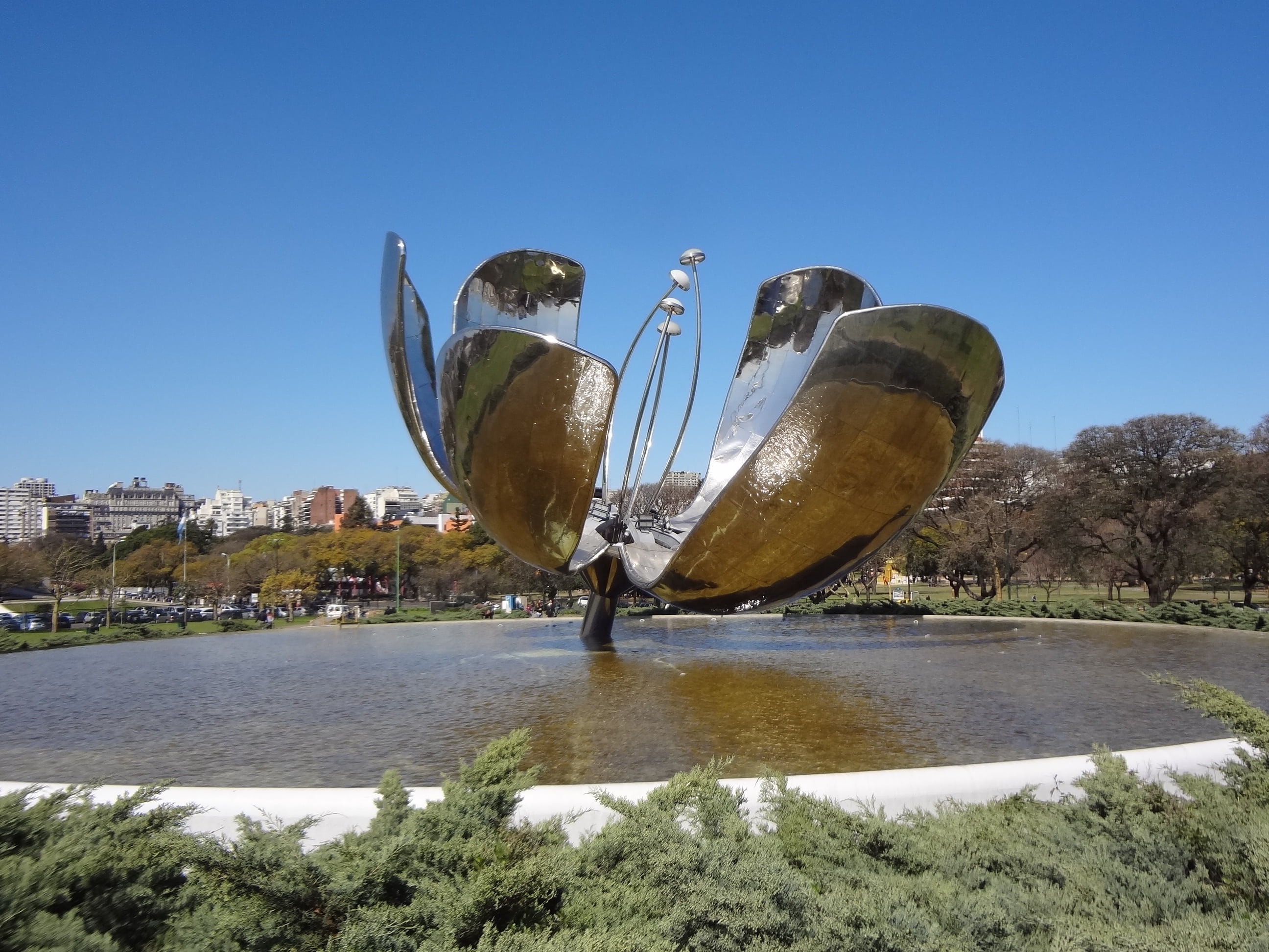 building exterior, mode of transportation, architecture, river, water, floralis generica, metal, nature, transportation, clear sky, outdoors, 2K, palermo, HD Wallpaper